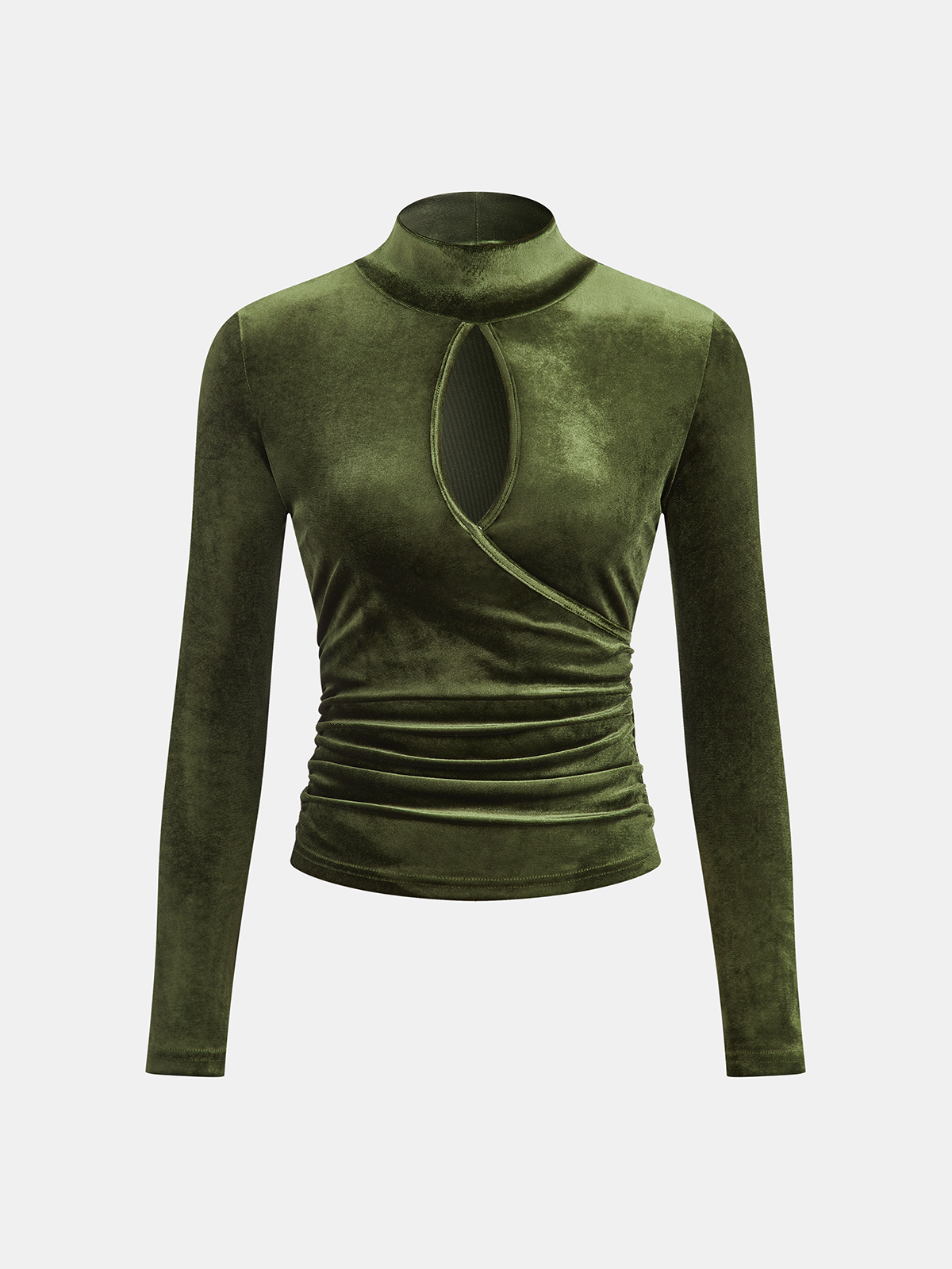 Velvet High Neck Cut-Out Ruched Blouse