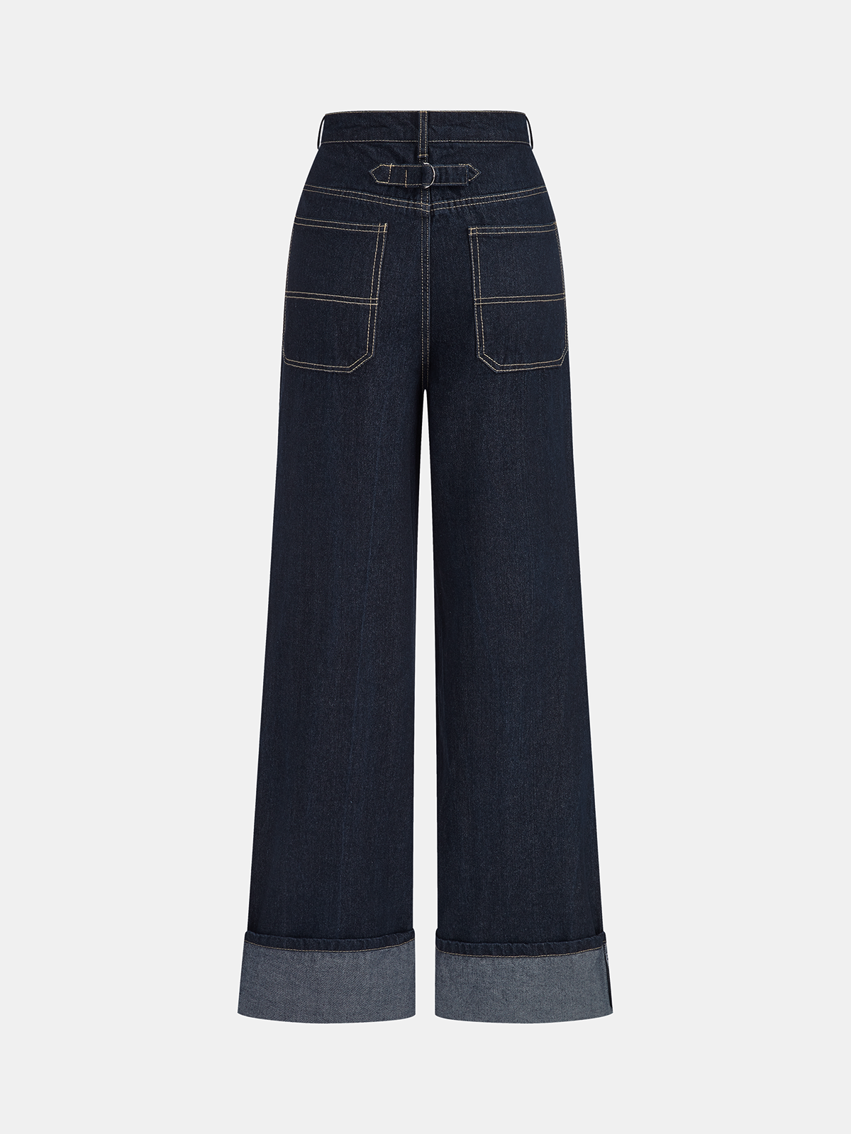 Jean ample taille haute à revers