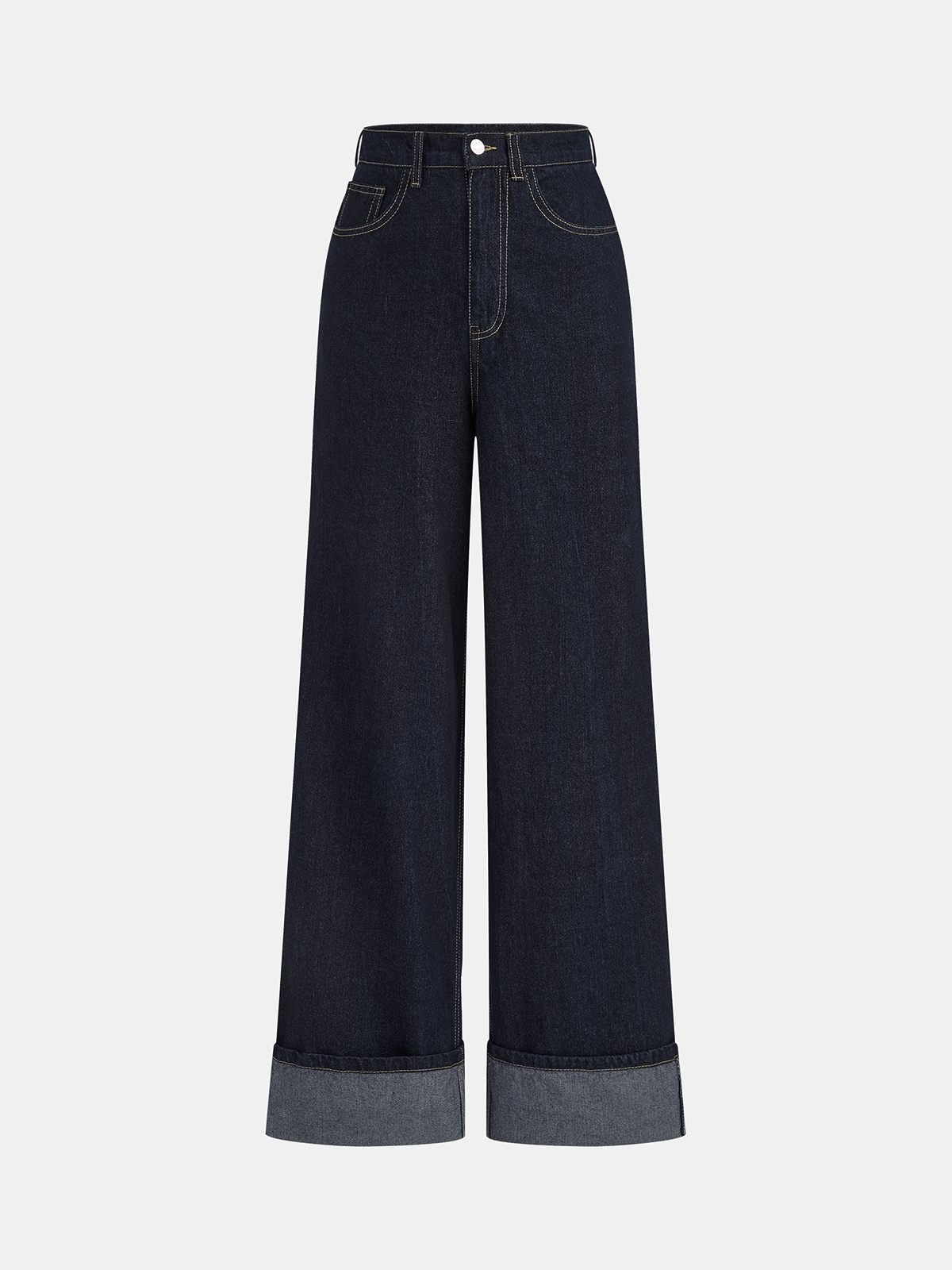 Jean ample taille haute à revers