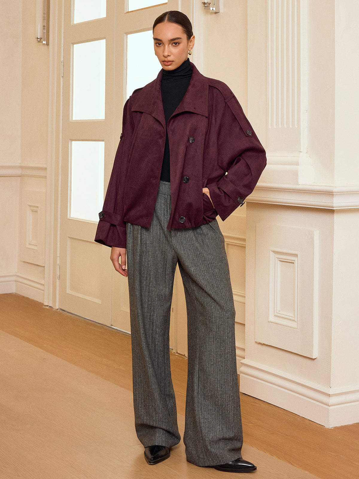 Kurze Trenchjacke in Wildleder-Optik