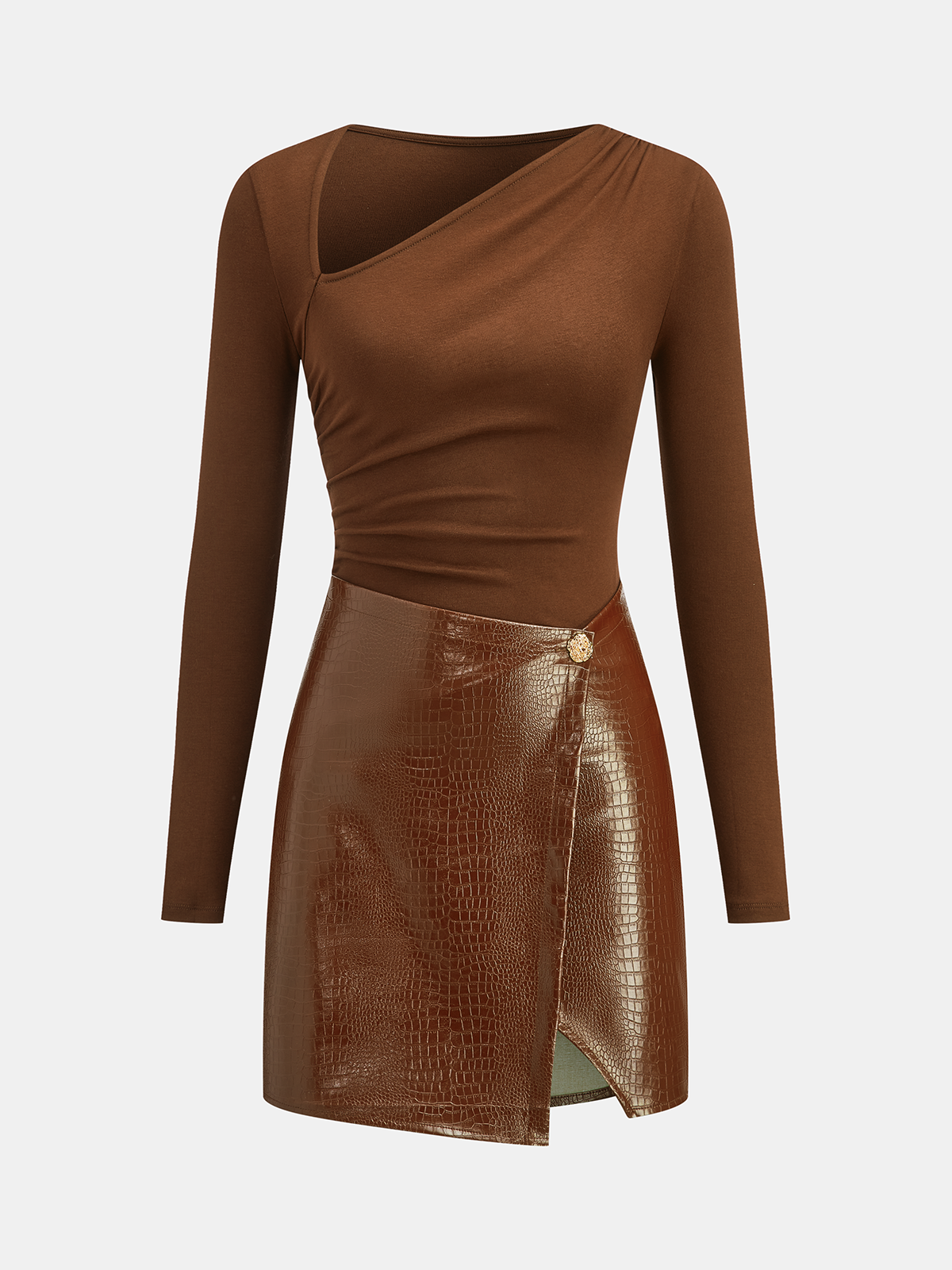 Mini-Strickkleid mit Kunstleder-Einsätzen