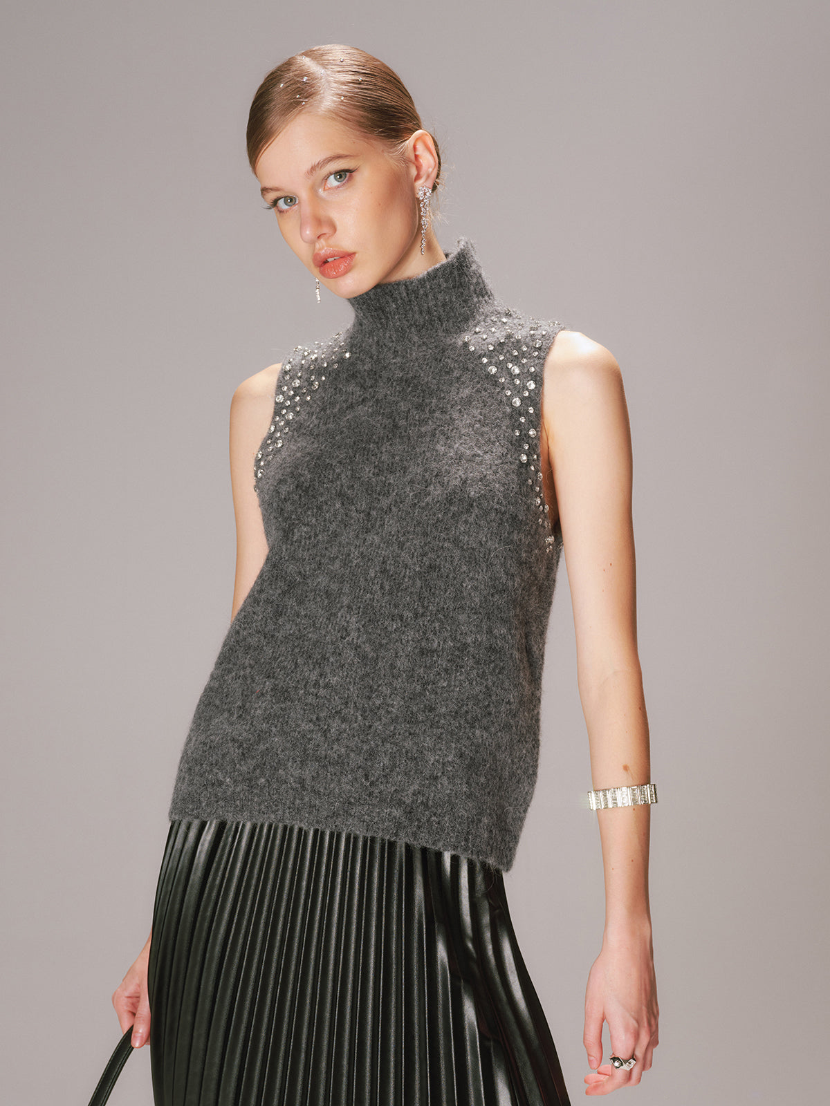 Crystal Embellished Wool-Blend Sweater Vest