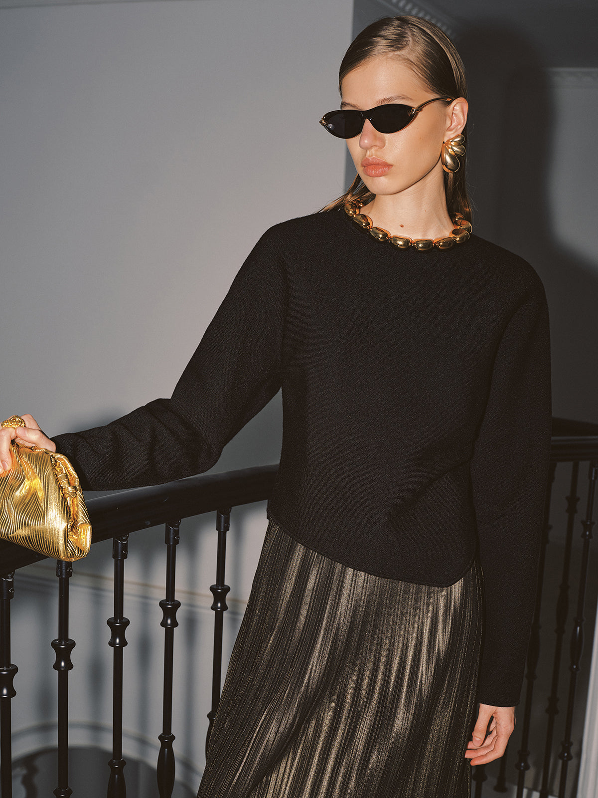 Ball Detail Neckline Long-Sleeve Sweater