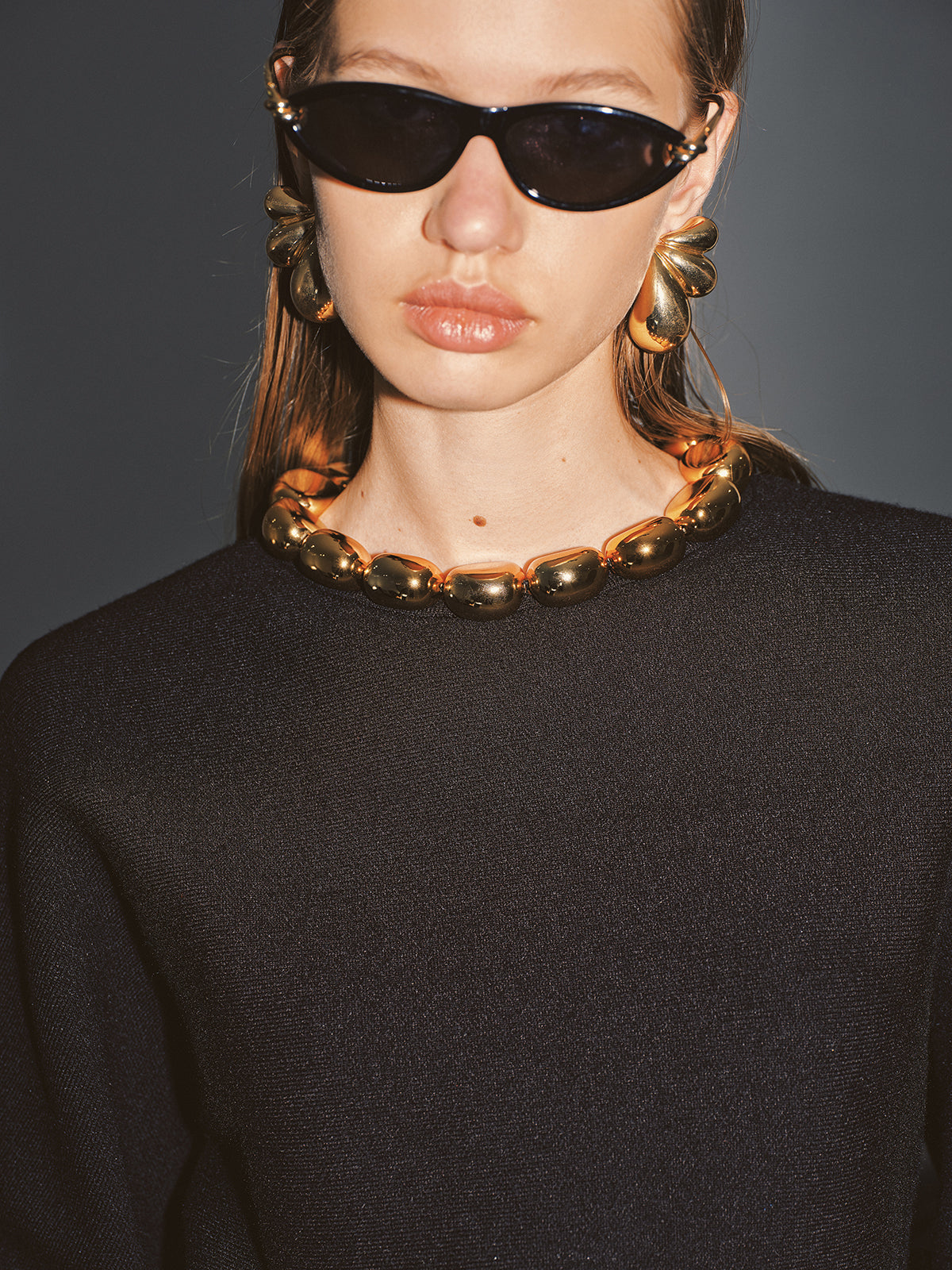 Ball Detail Neckline Long-Sleeve Sweater