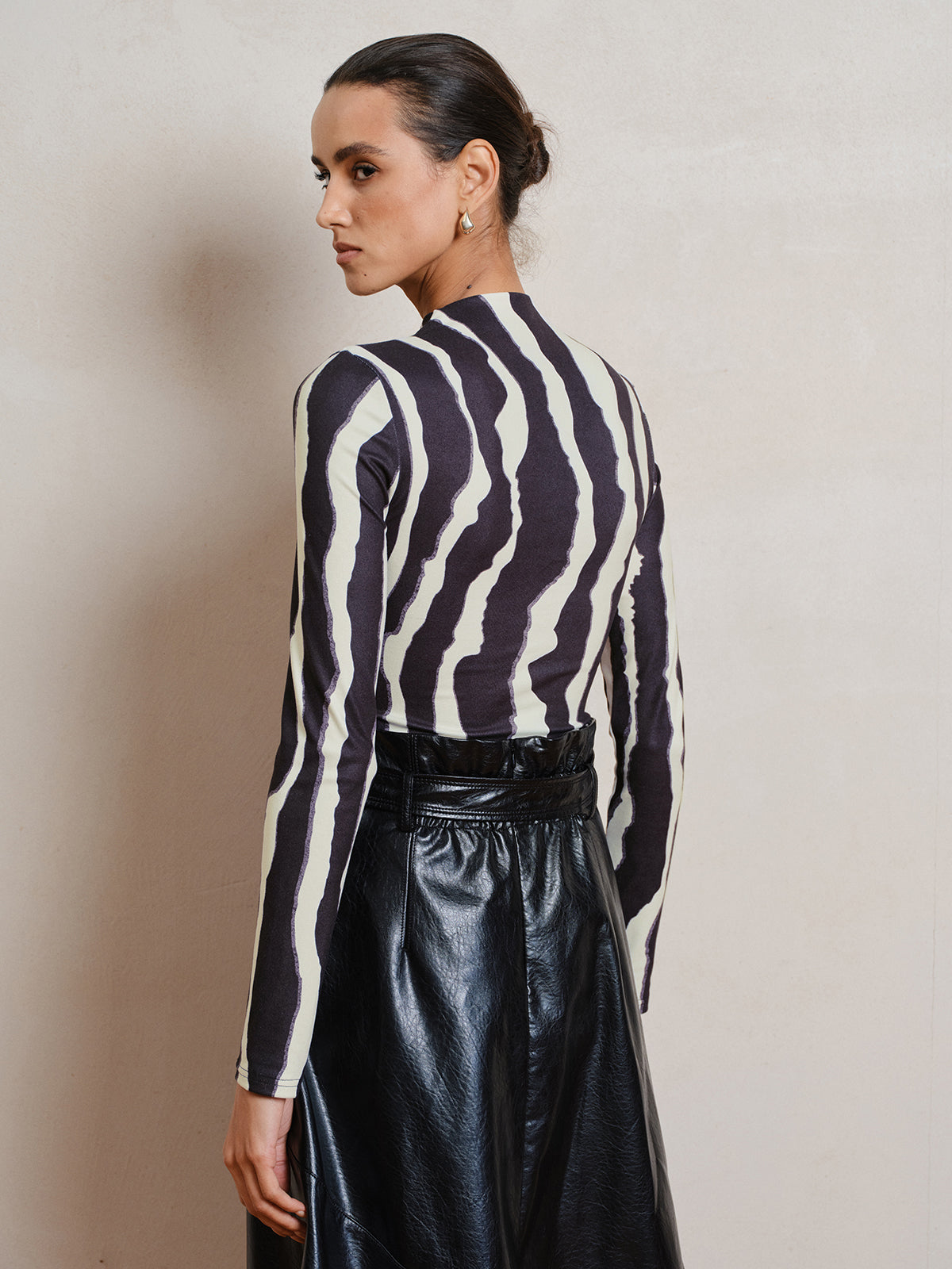 Zebra Print Ruched Long Sleeve Top