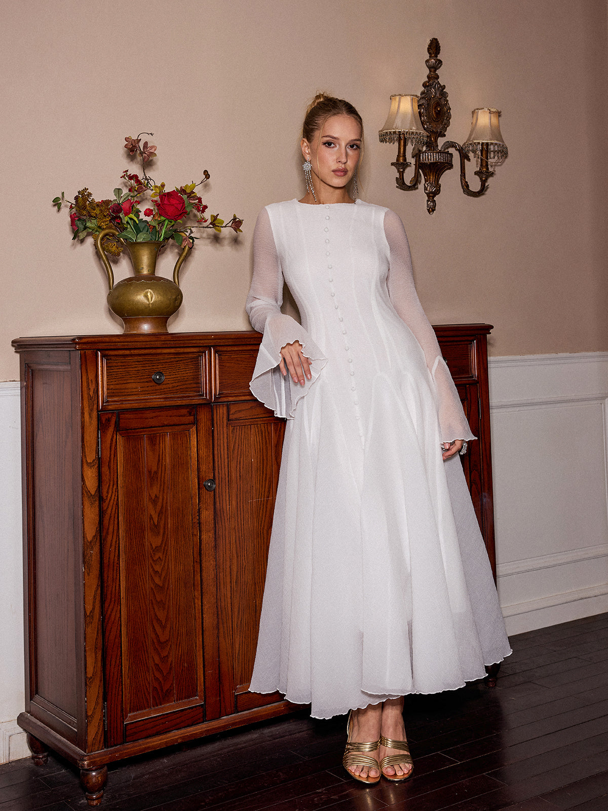 Sheer Bell Sleeve Maxi Dress