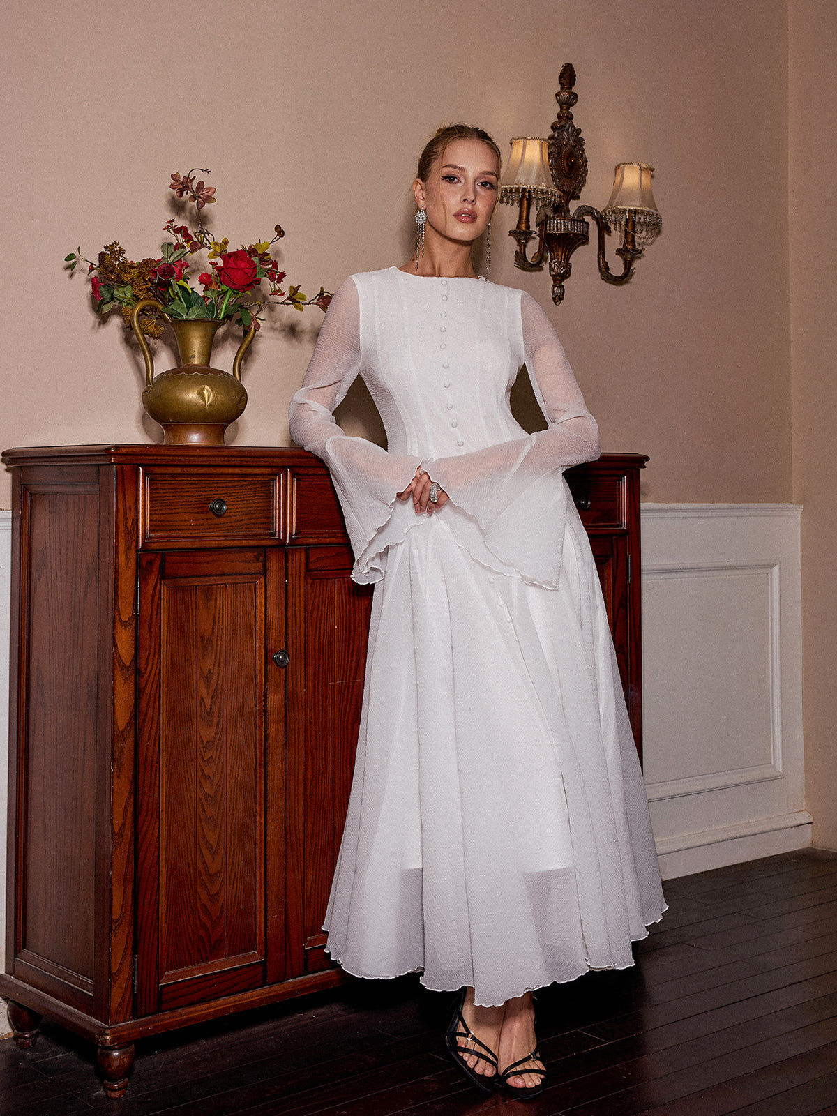Sheer Bell Sleeve Maxi Dress