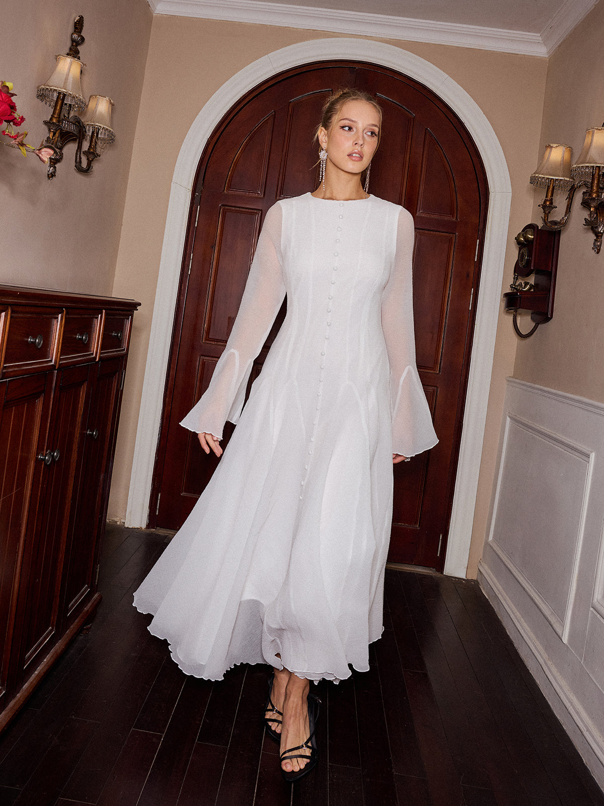 Sheer Bell Sleeve Maxi Dress