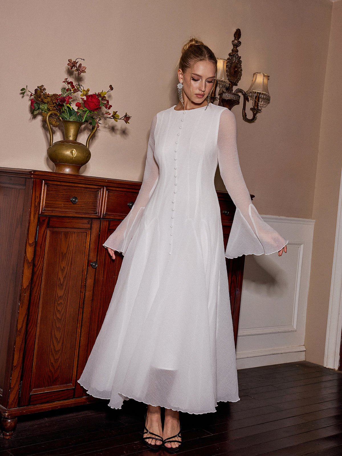 Sheer Bell Sleeve Maxi Dress