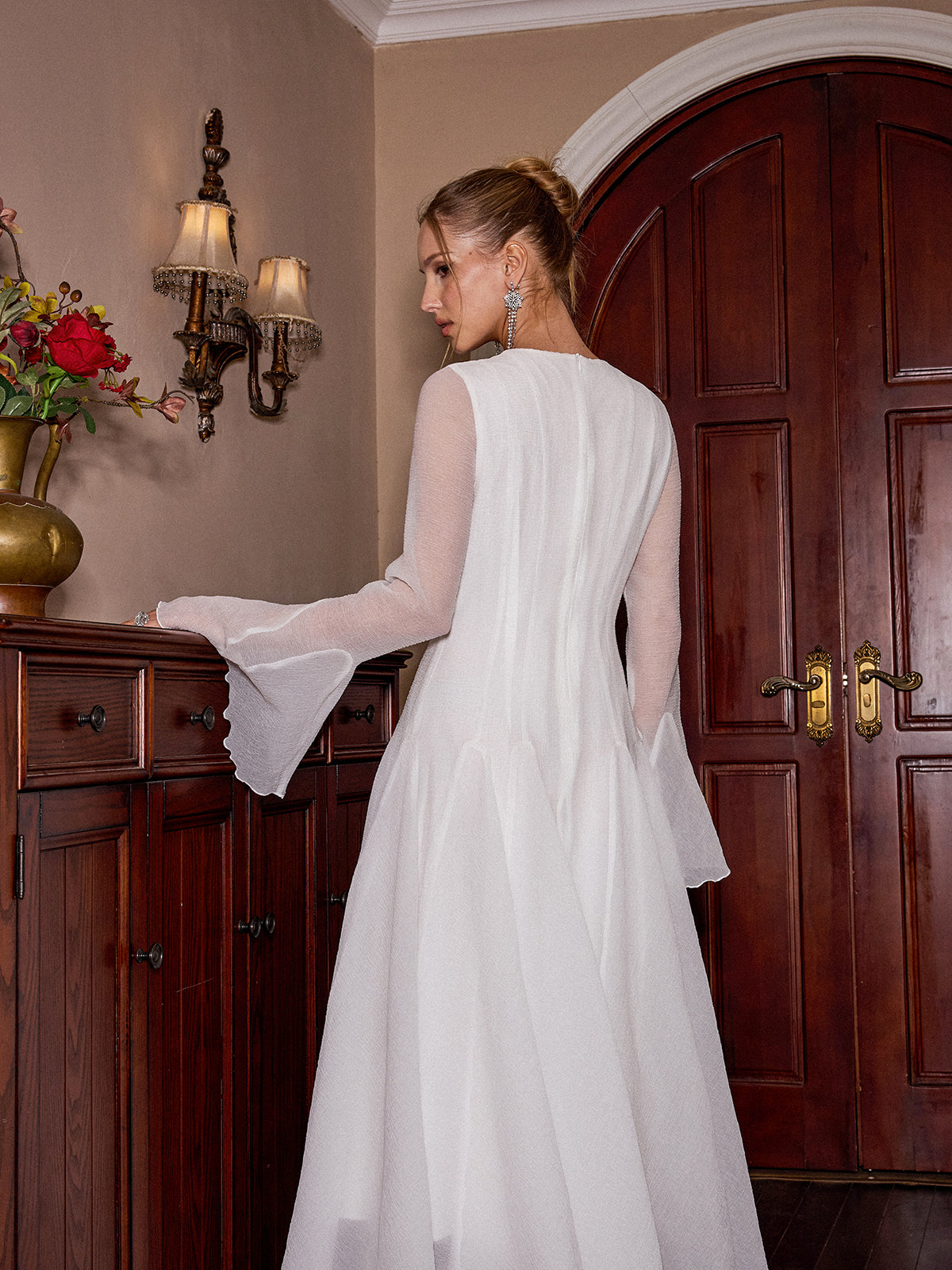 Sheer Bell Sleeve Maxi Dress