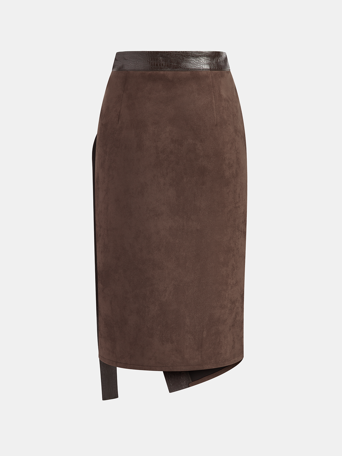 Crocodile PU Leather Panel Suede Effect Midi Skirt
