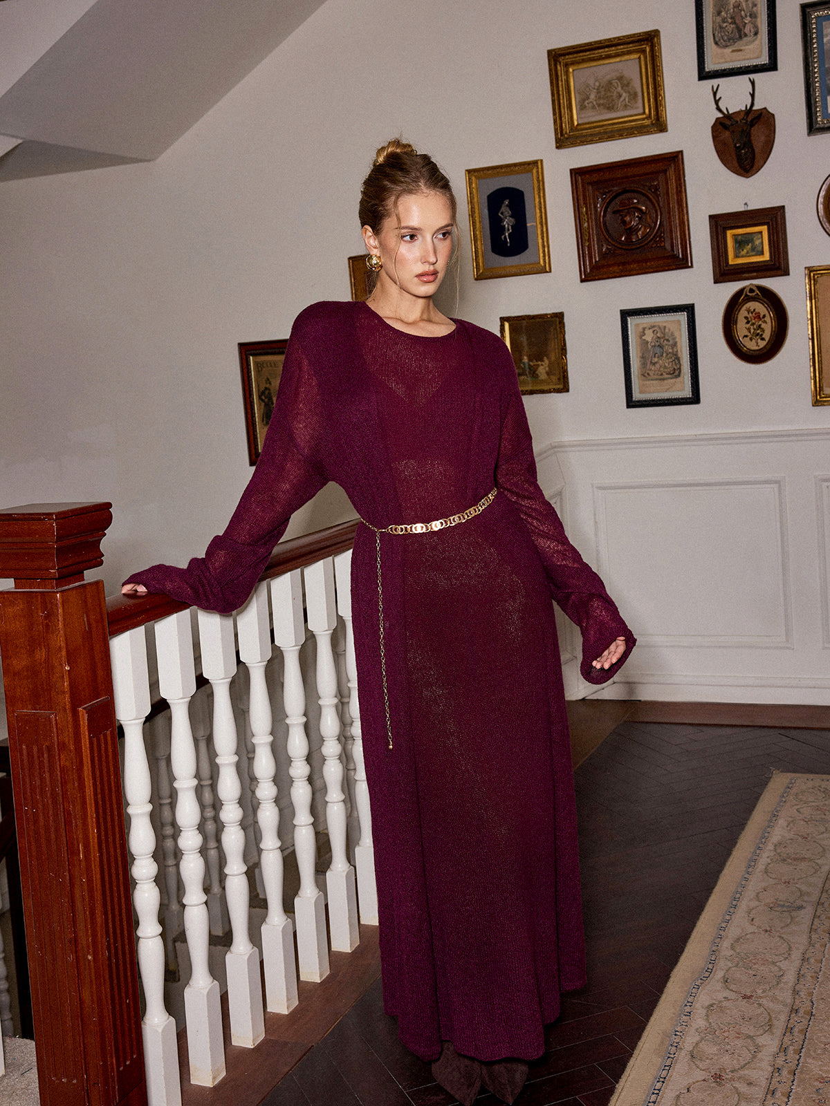 Knit Maxi Dress and Cardigan Two Piece Set without Belt
