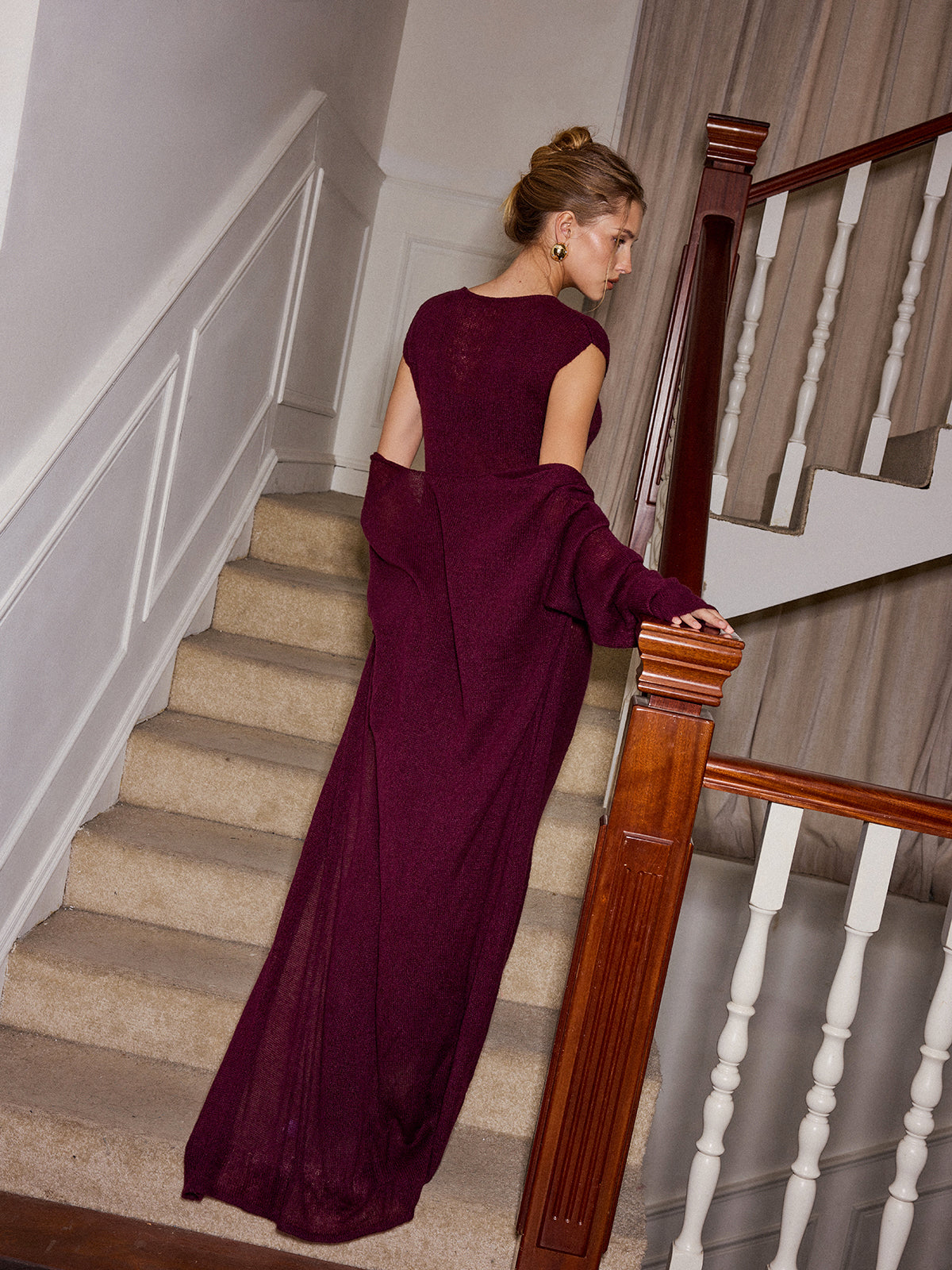 Knit Maxi Dress and Cardigan Two Piece Set without Belt