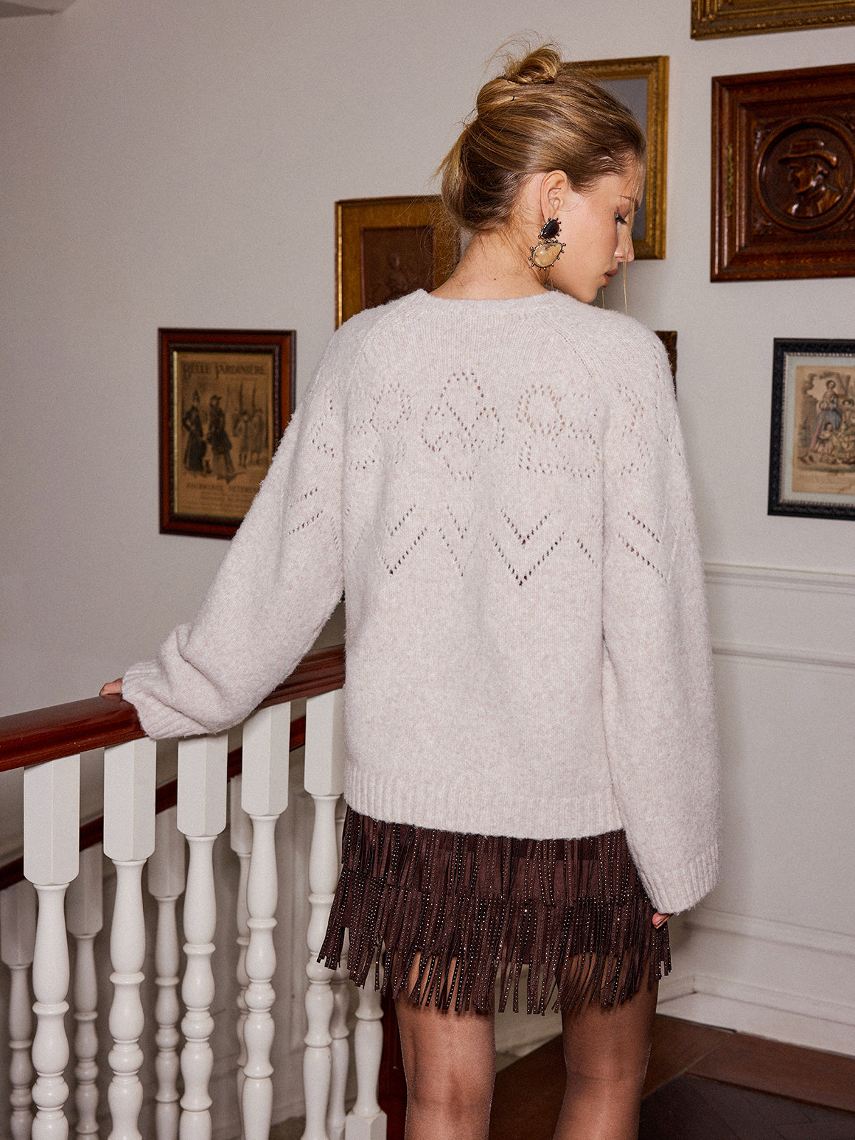 Pullover aus Wollmischung mit Ajourmuster