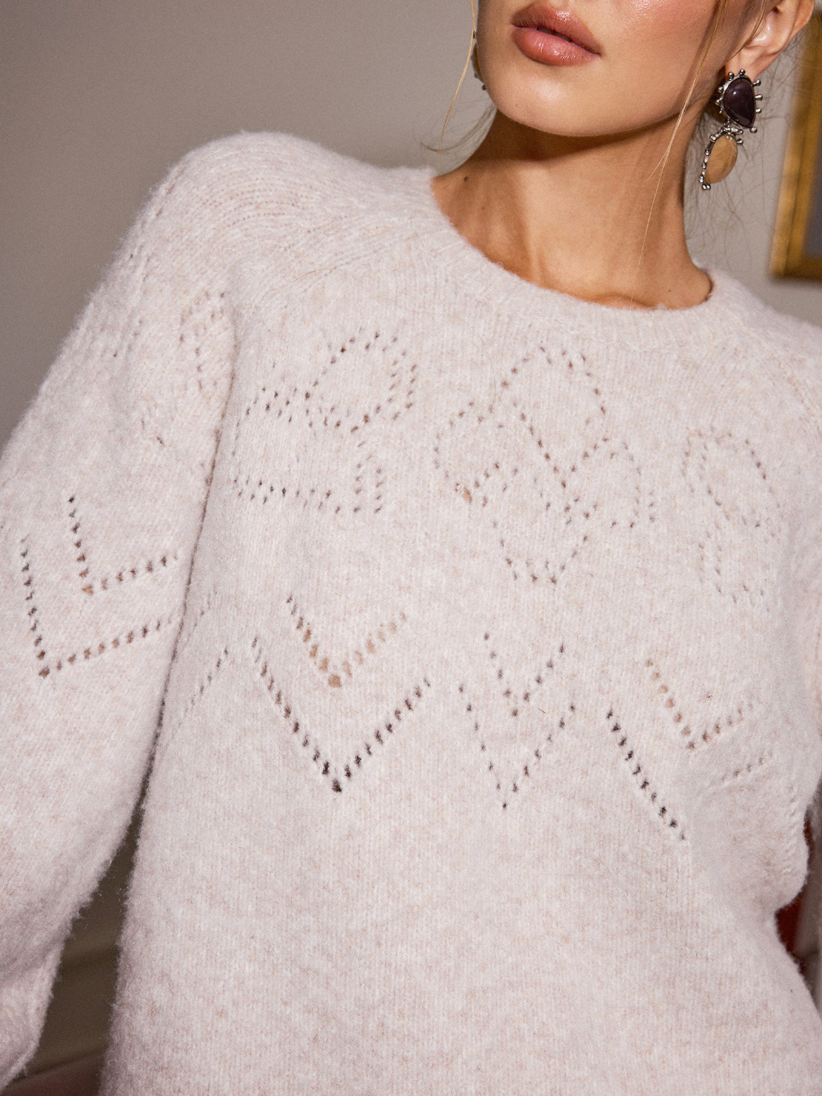 Wool Blend Openwork Knit Sweater