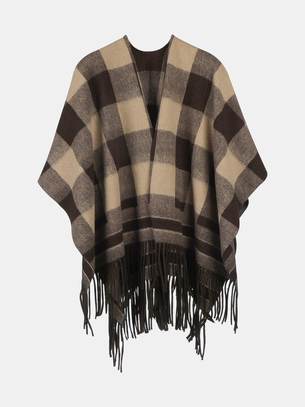 Plaid Fringed Poncho