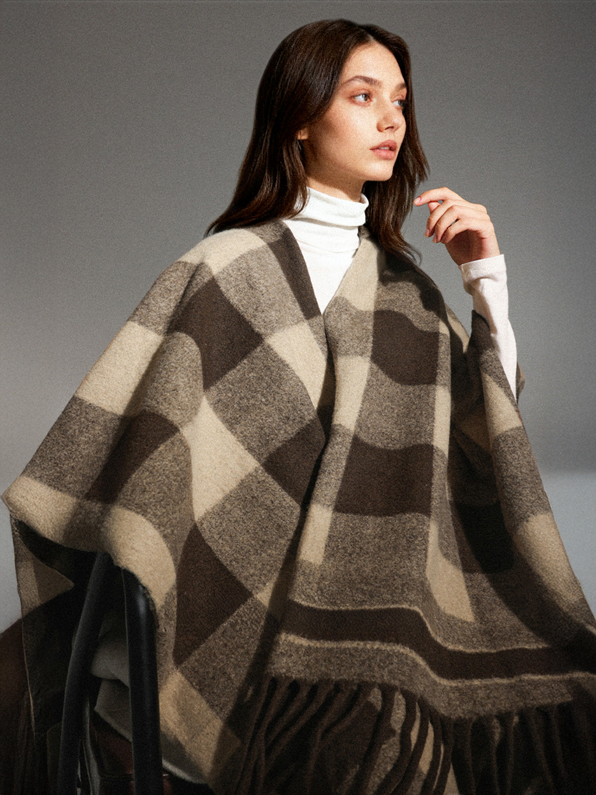 Plaid Fringed Poncho