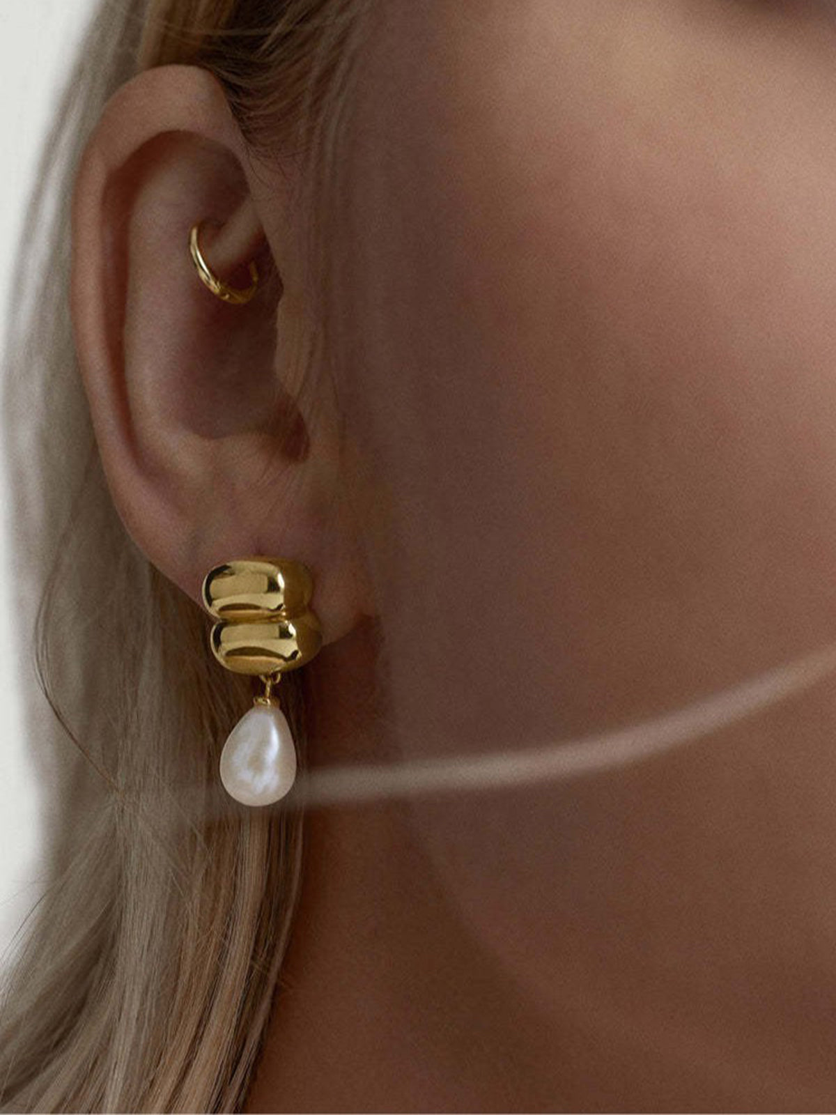 Teardrop Pearl Double-Dome Drop Earrings