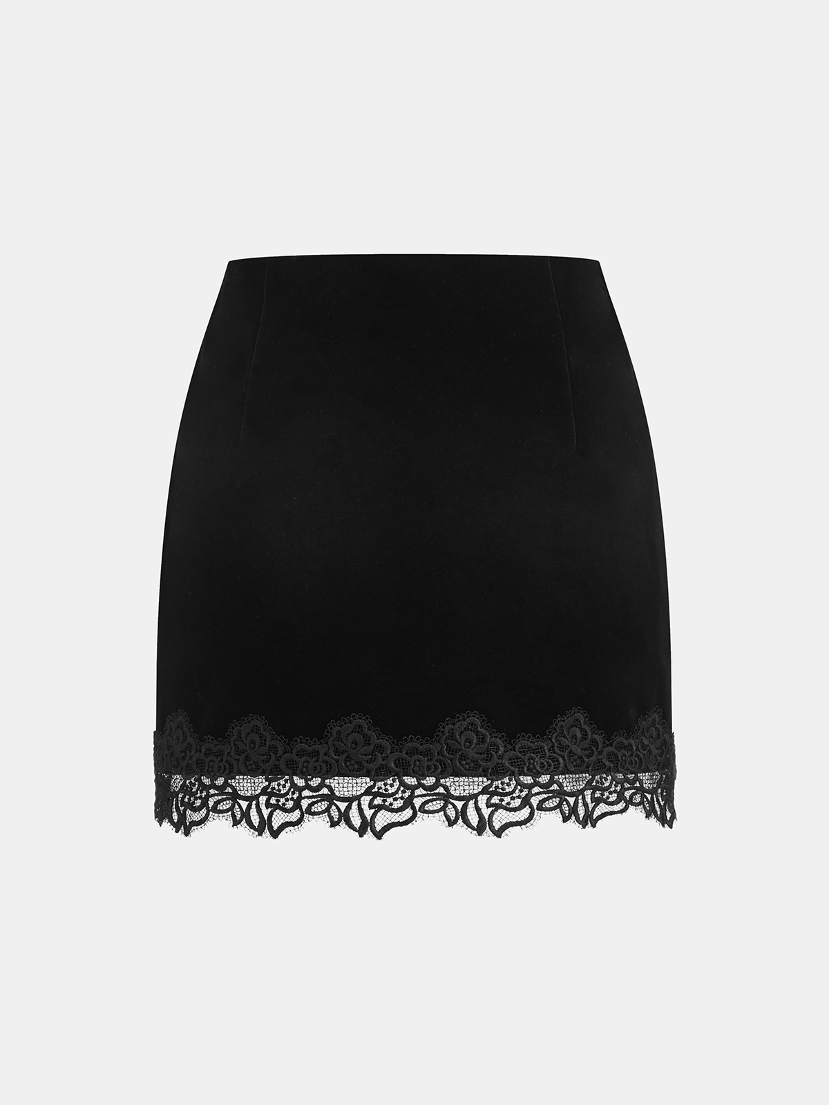 Floral Lace Trim Velvet Mini Skirt