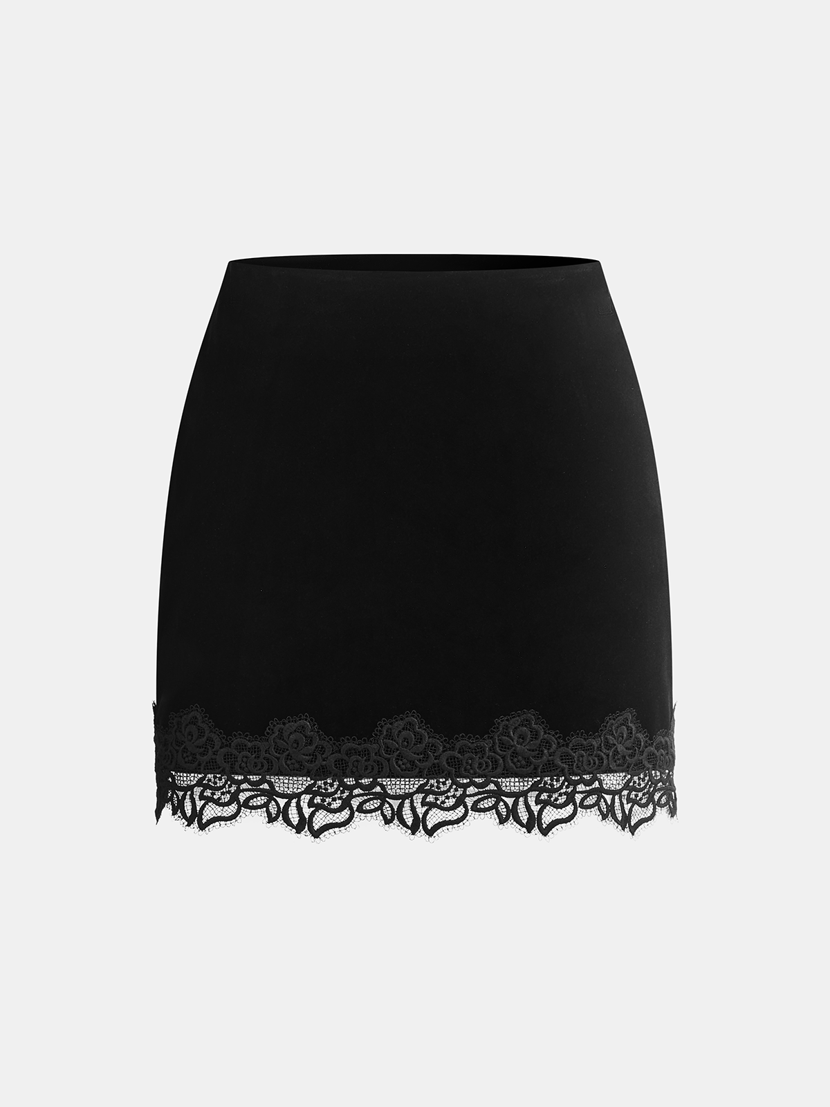 Floral Lace Trim Velvet Mini Skirt