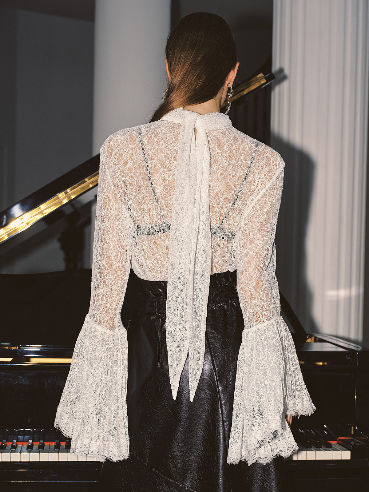Lace High Neck Bell Sleeve Top