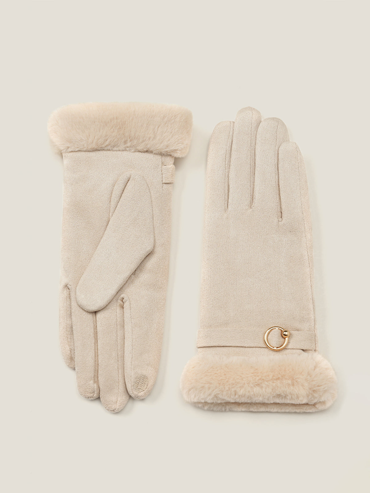 Suede Effect Faux Fur Cuff Gloves