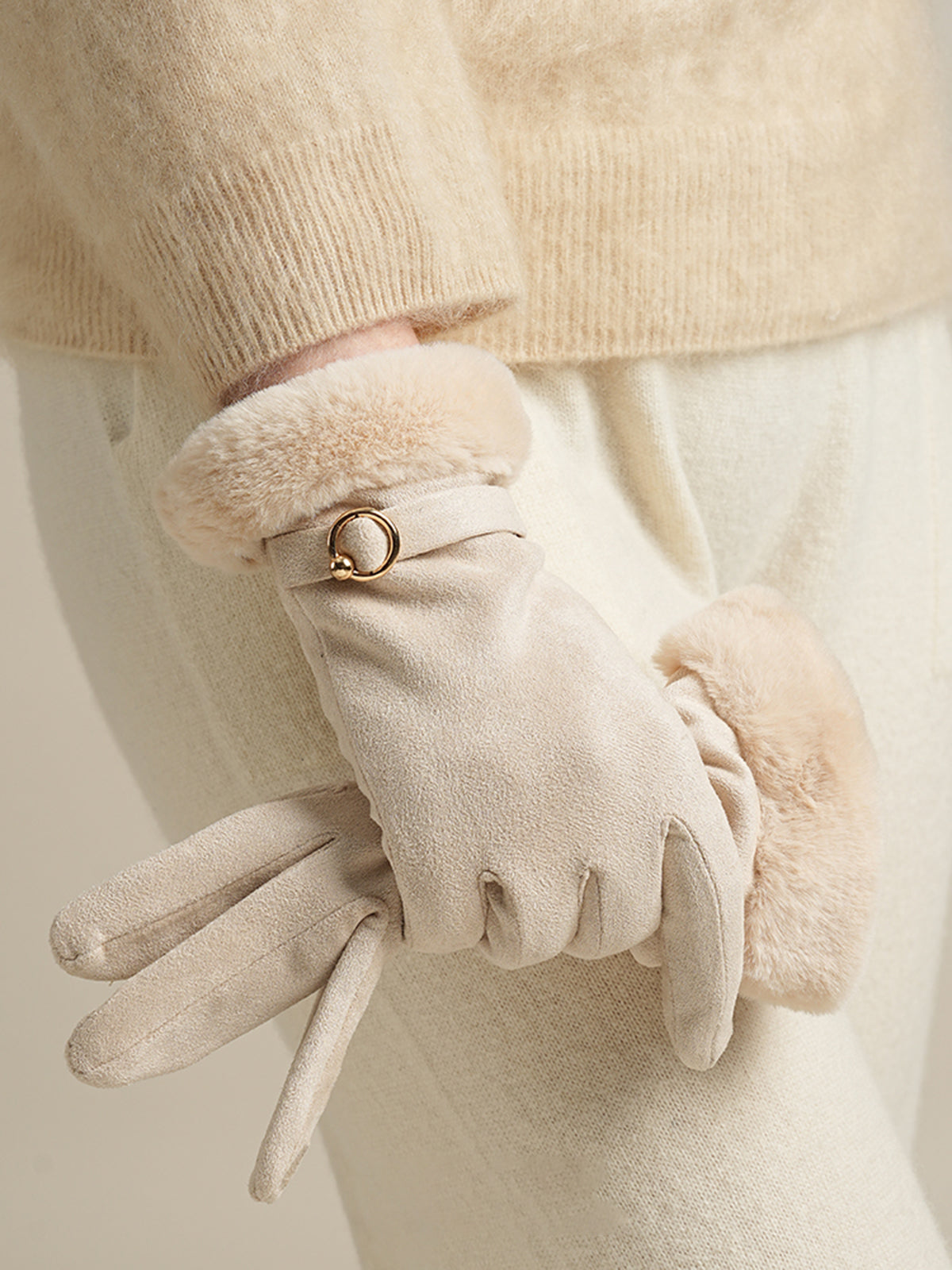 Suede Effect Faux Fur Cuff Gloves
