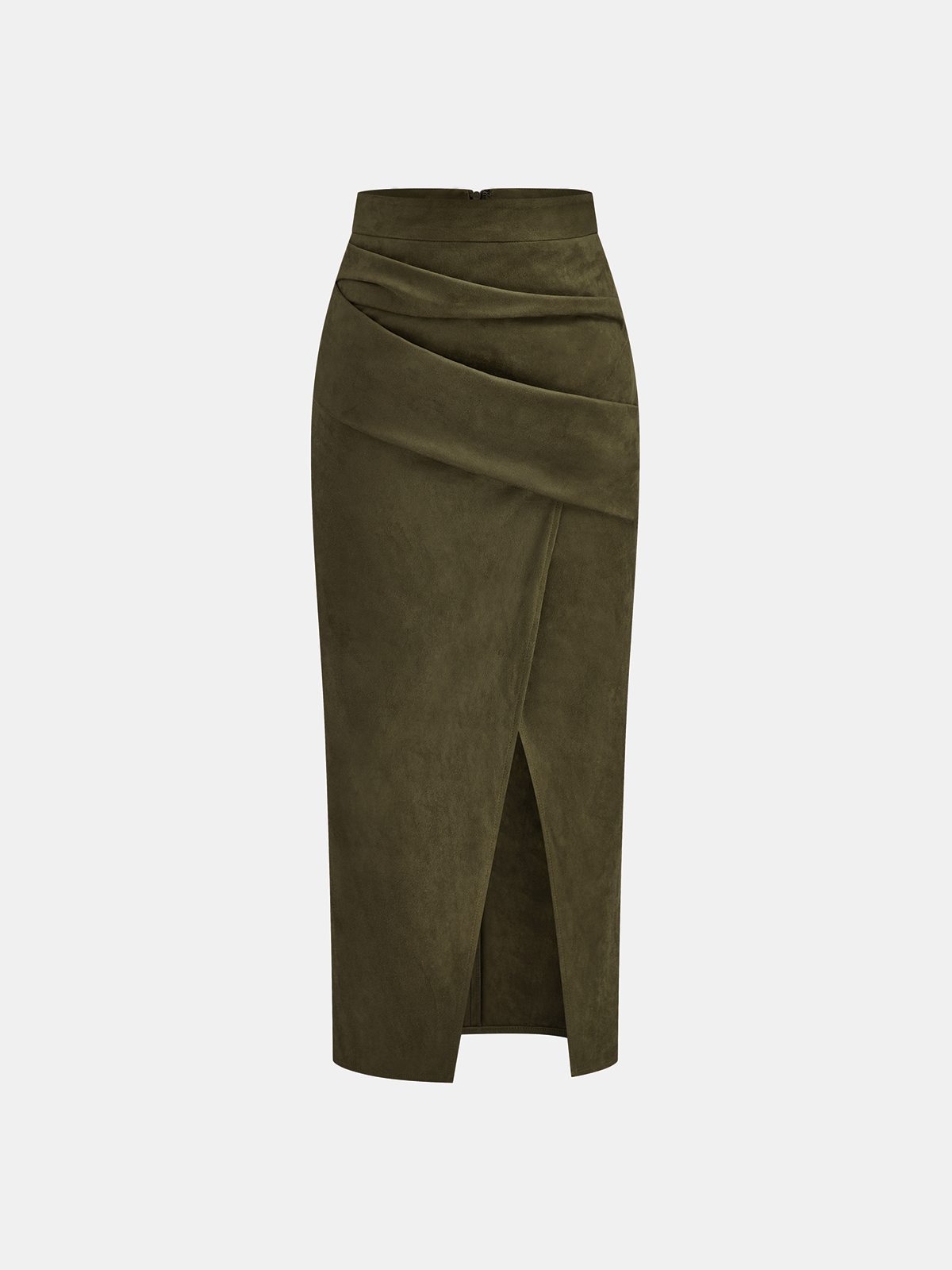 Jupe midi fendue drapée effet daim