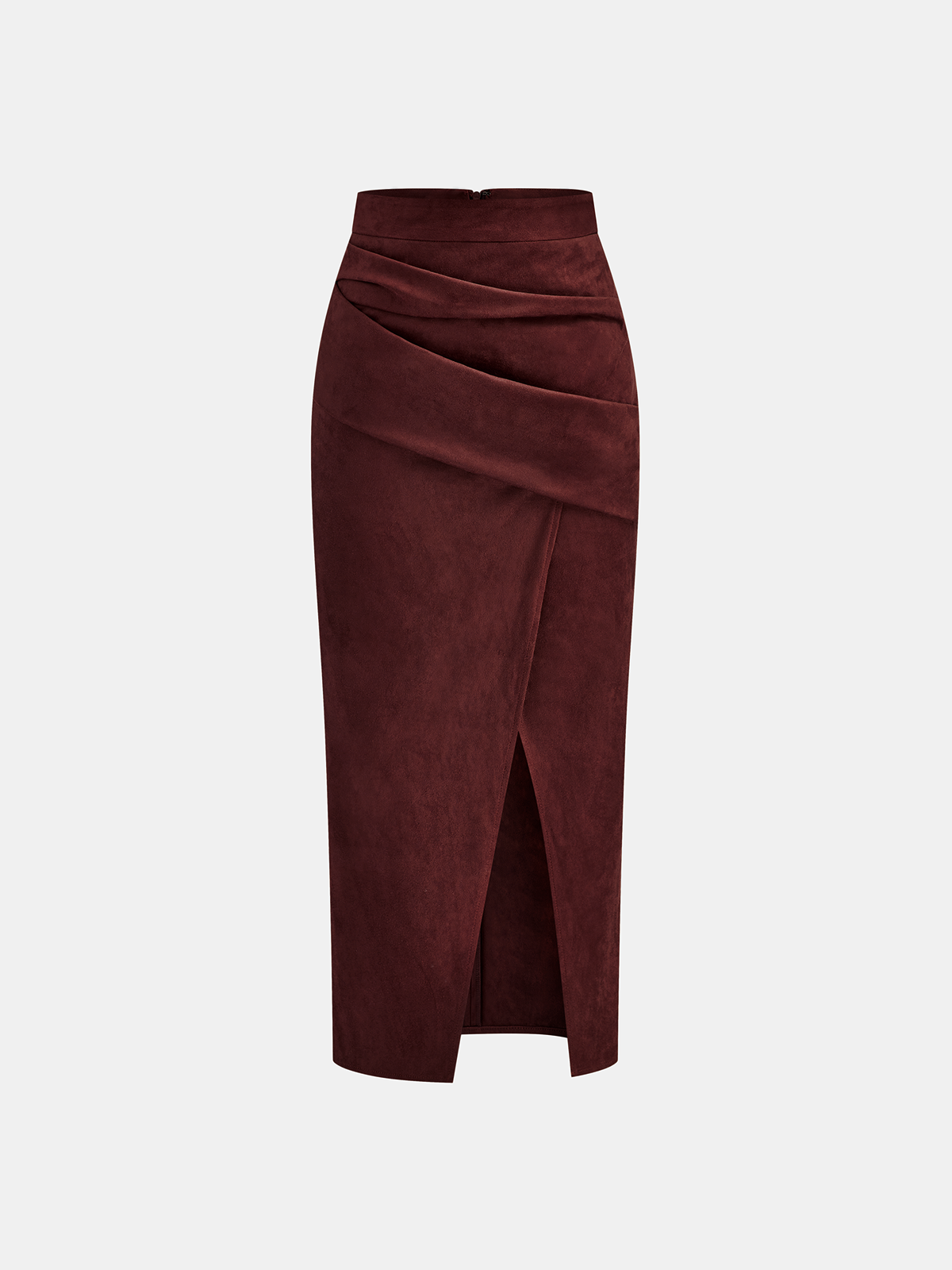 Jupe midi fendue drapée effet daim