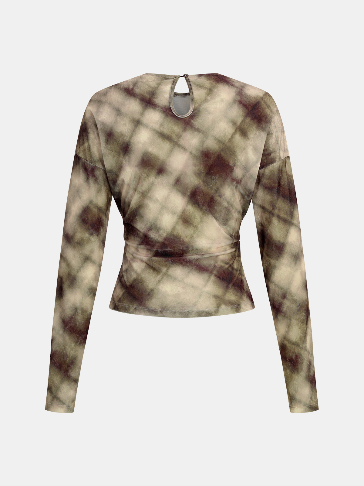 Plaid Velvet Ruched Long-Sleeve Top