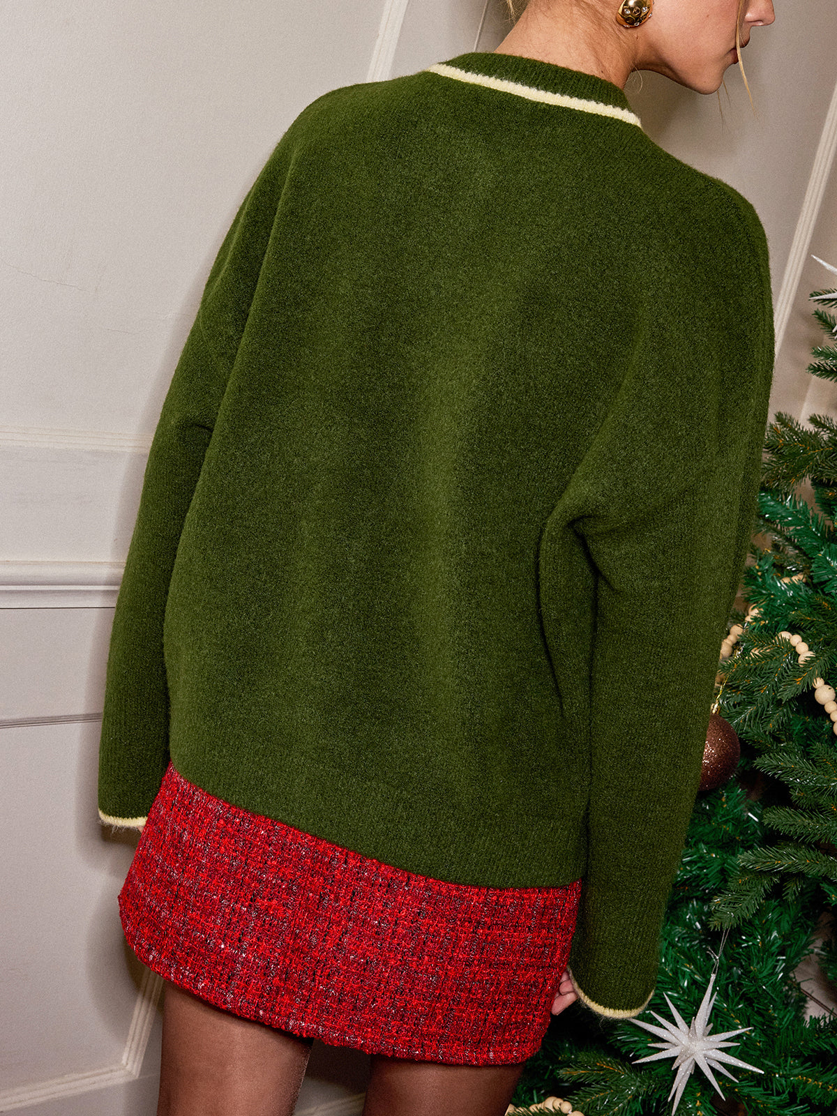 Cardigan aus Wollmischung mit Kontrastbündchen und Knöpfen
