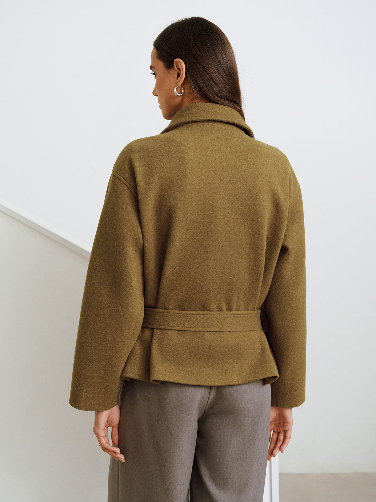 Manteau à col en fausse laine cachemire avec ceinture