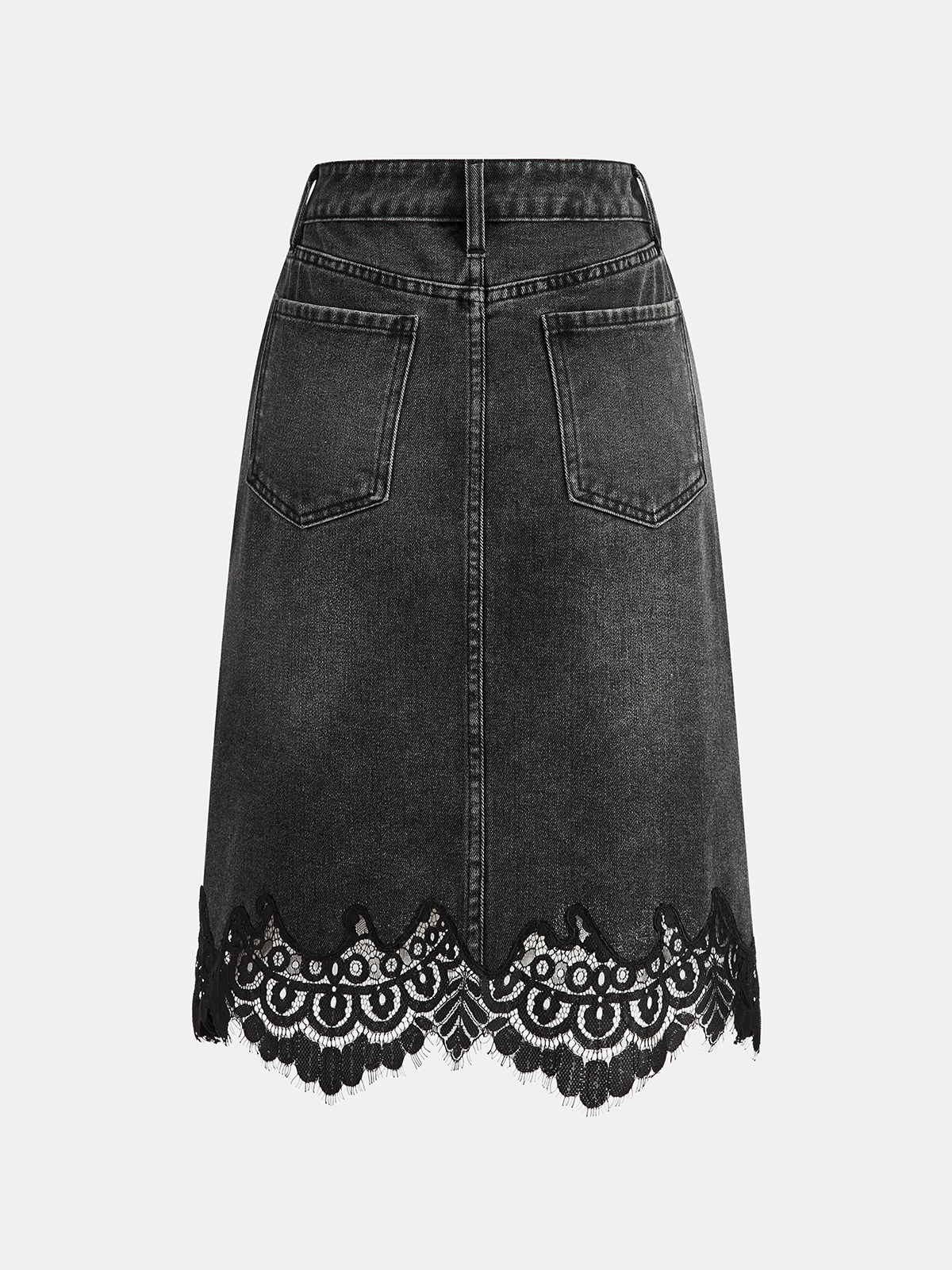 Lace Hem Denim Midi Skirt