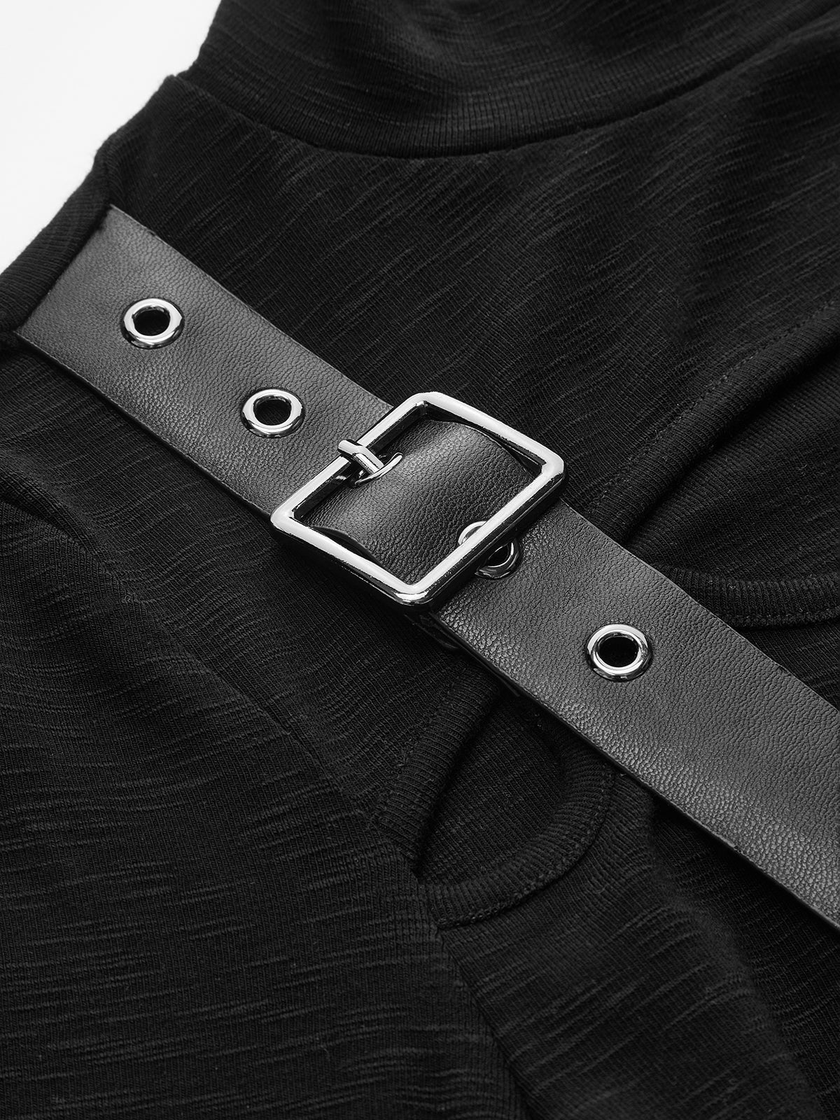 Buckle Detail Cut-Out Mock Neck Top