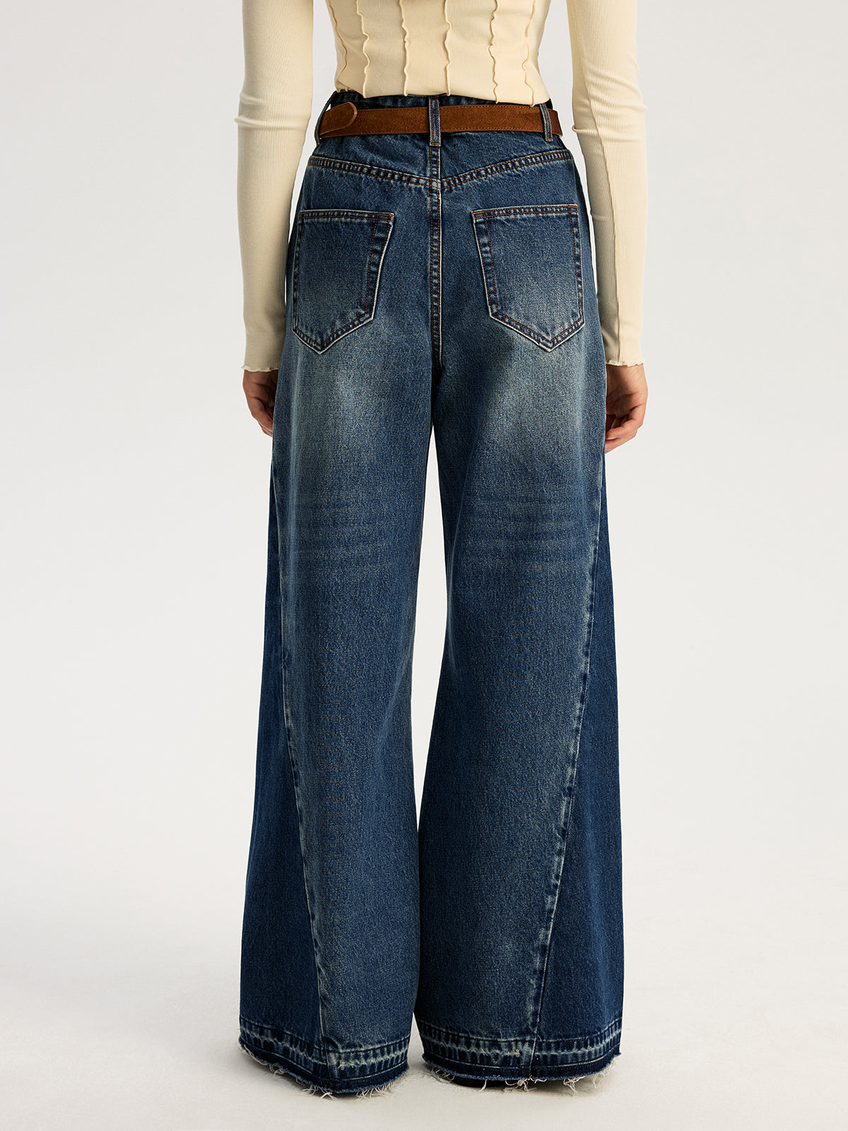 Low Rise Two Tone Ultra Wide Leg Jeans