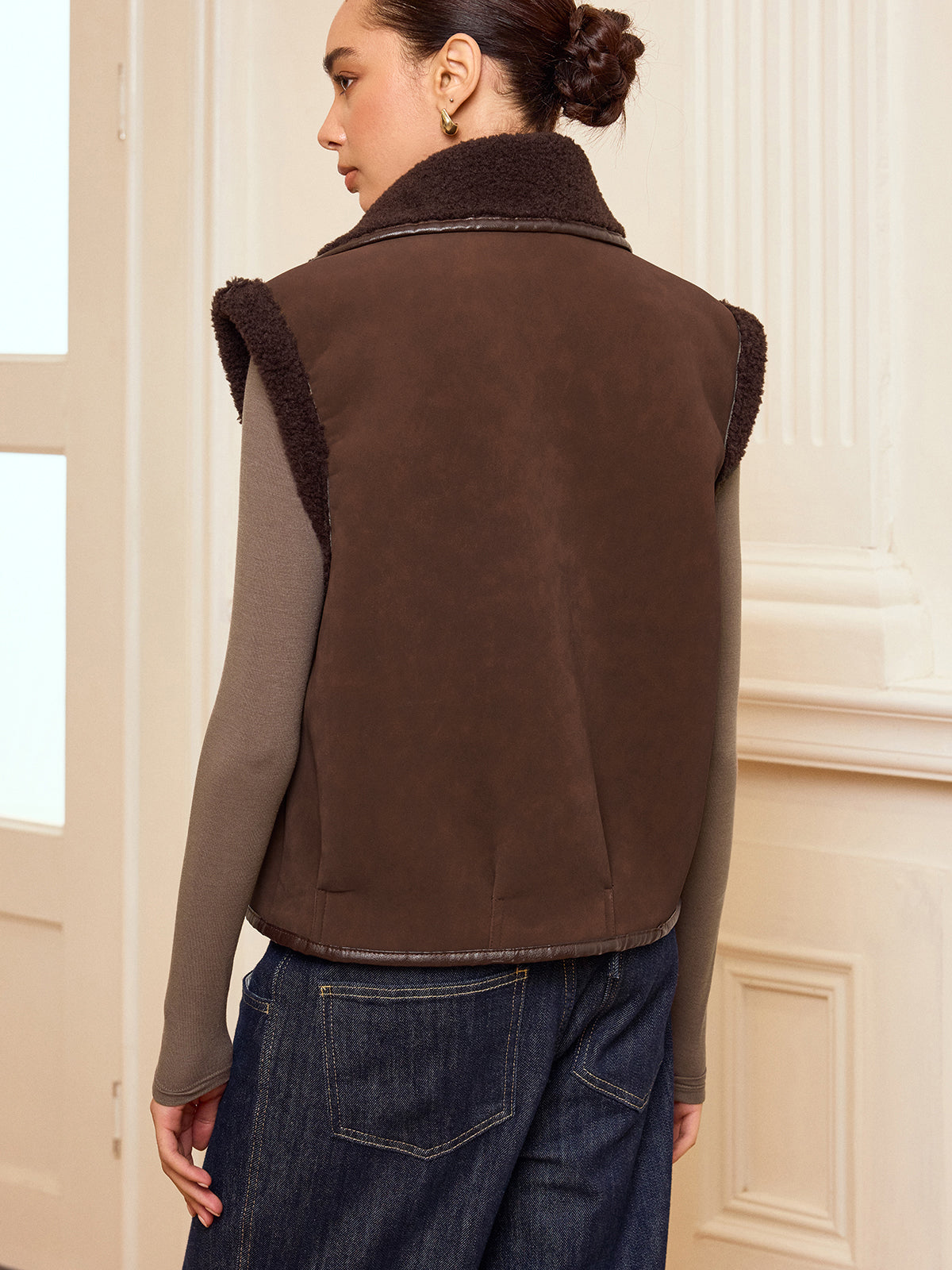 Collared Zip-Up Shearling Vest