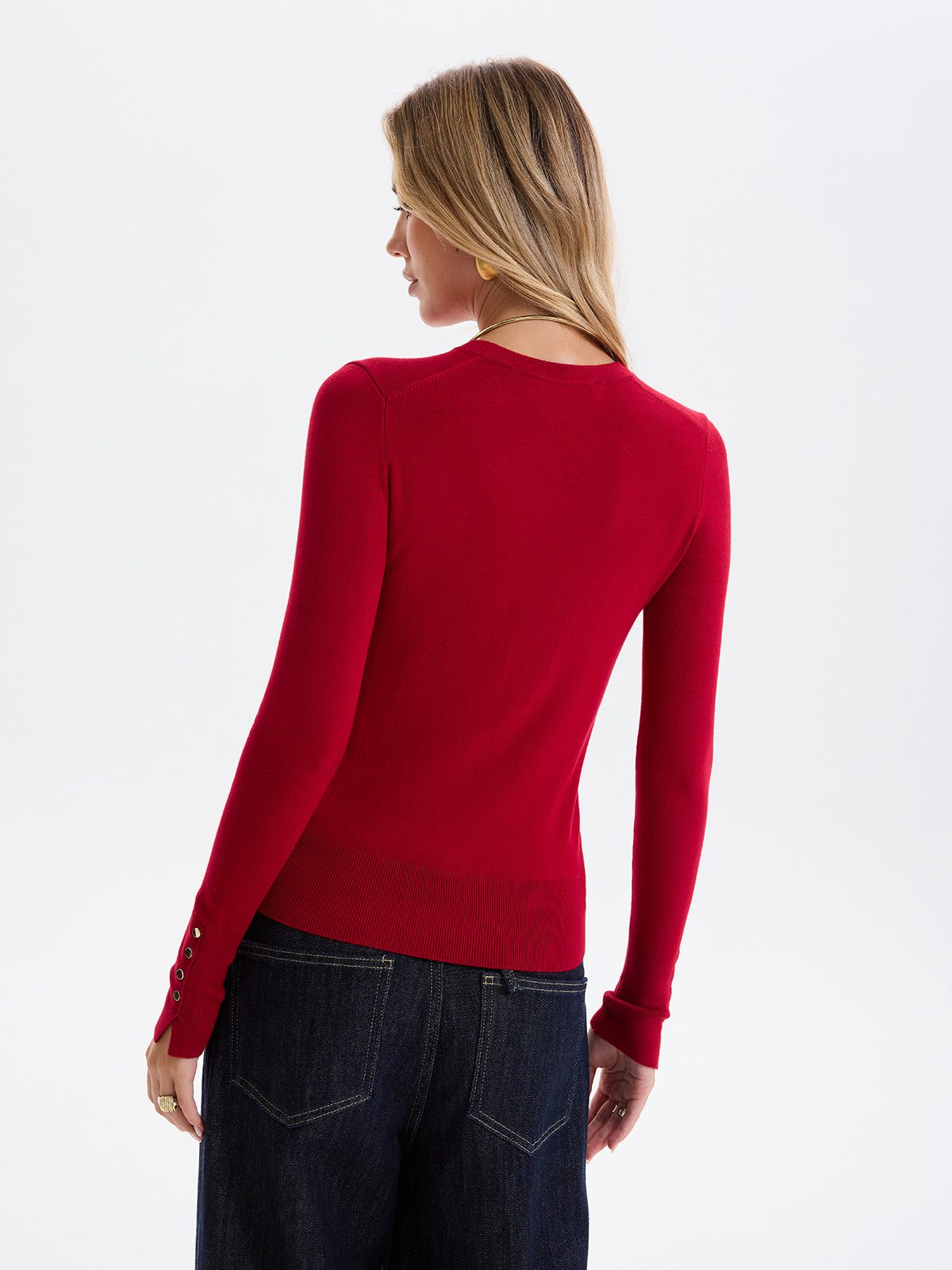 Strickpullover aus Wollmischung mit Knopfmanschetten