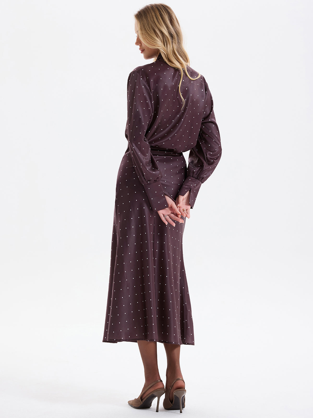 Polka Dot Bow-Tie Blouse and Midi Skirt set