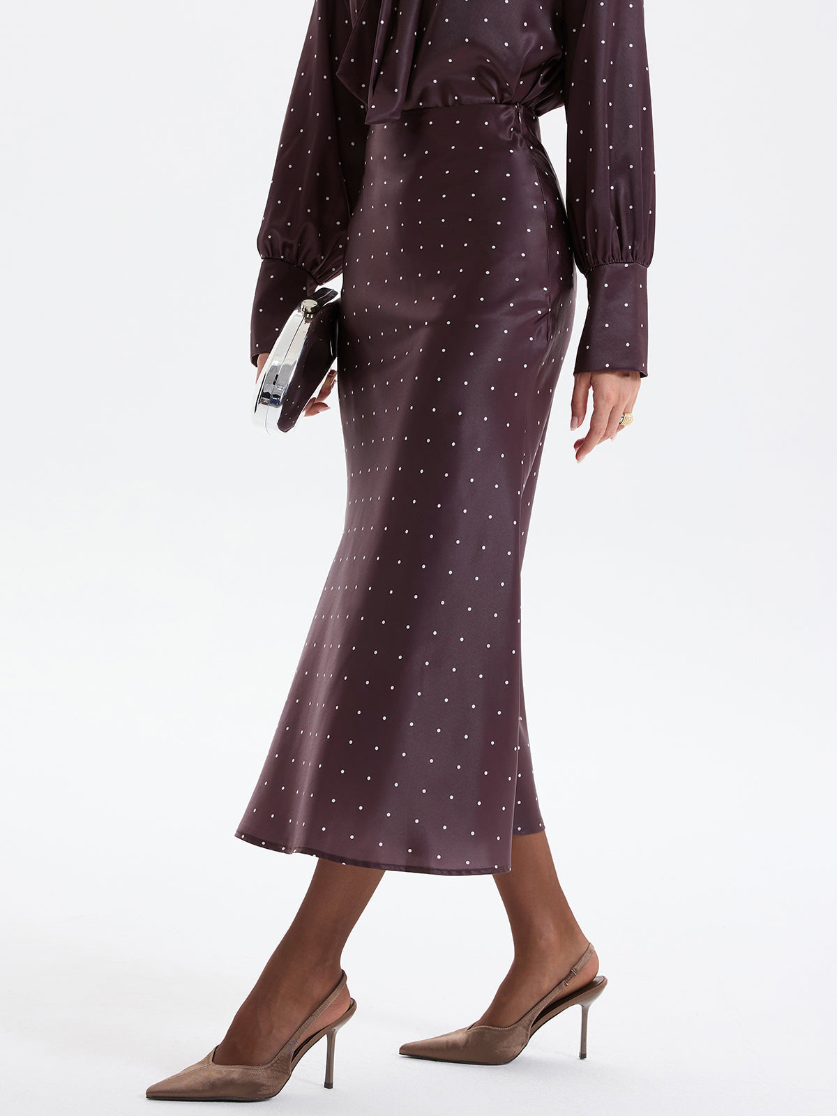 Polka Dot Bow-Tie Blouse and Midi Skirt set