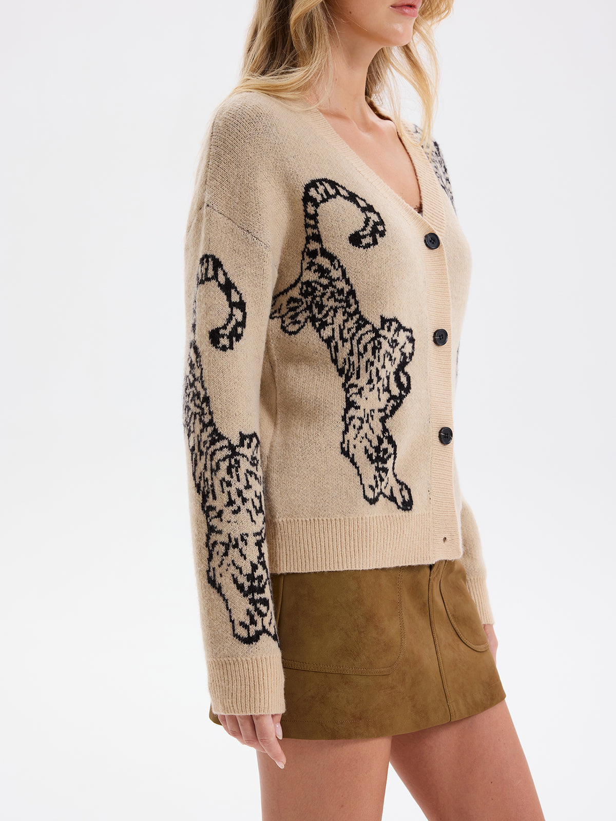 Tiger Jacquard V-Neck Knit Cardigan
