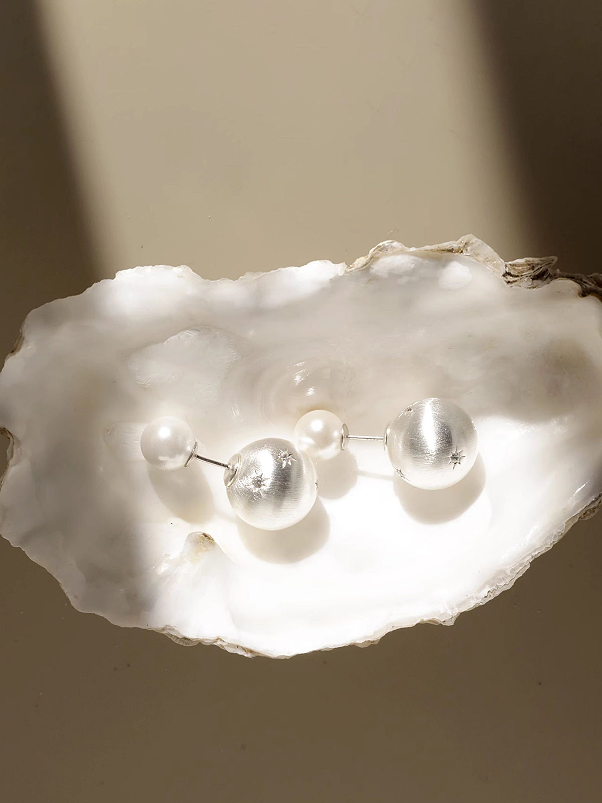 Star-Detail Double-Pearl Earrings