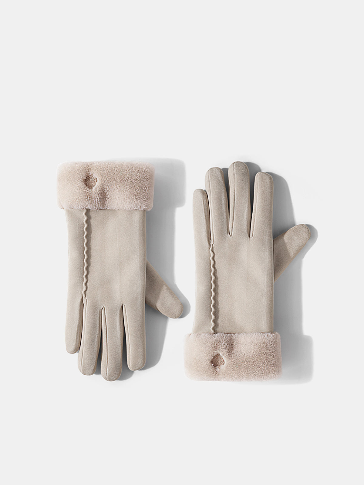 Fur Cuff Heart Stitch Gloves