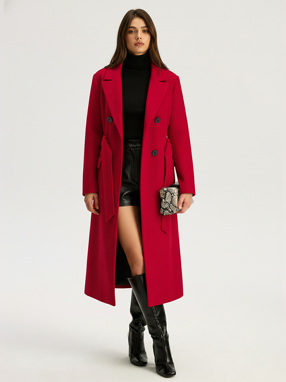 Belted Double-Breasted Long Coat