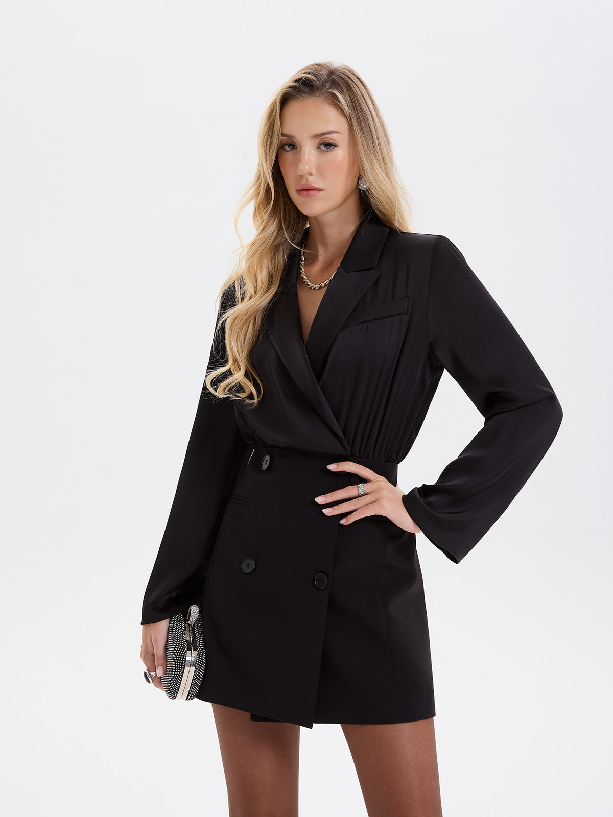 Doppelreihiger Blazer mit Satineinsätzen