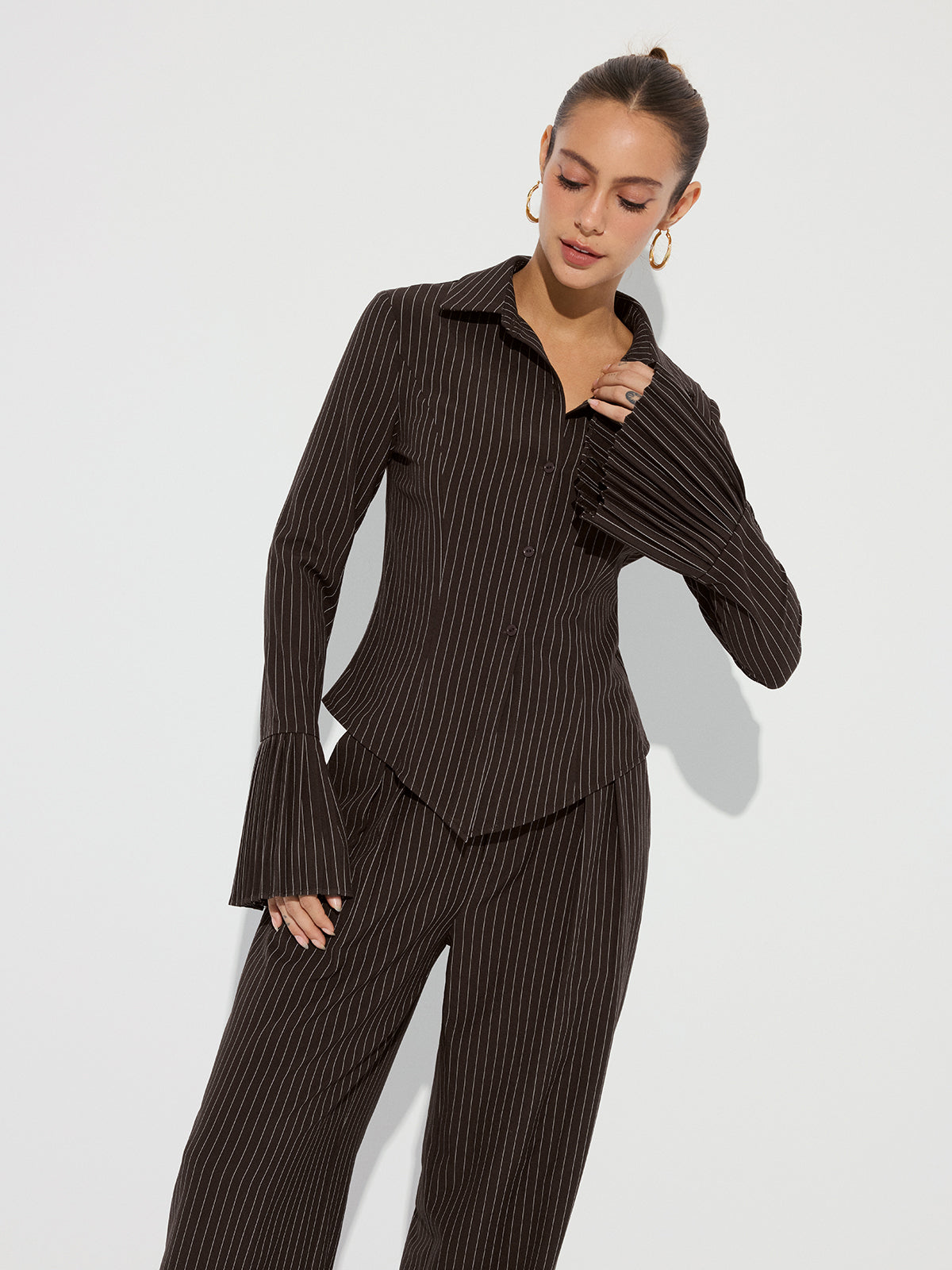 Flared Cuff Striped Shirt