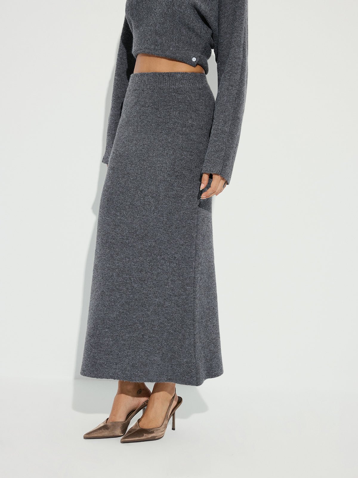 Knit Button Detail Top and Maxi Skirt Set