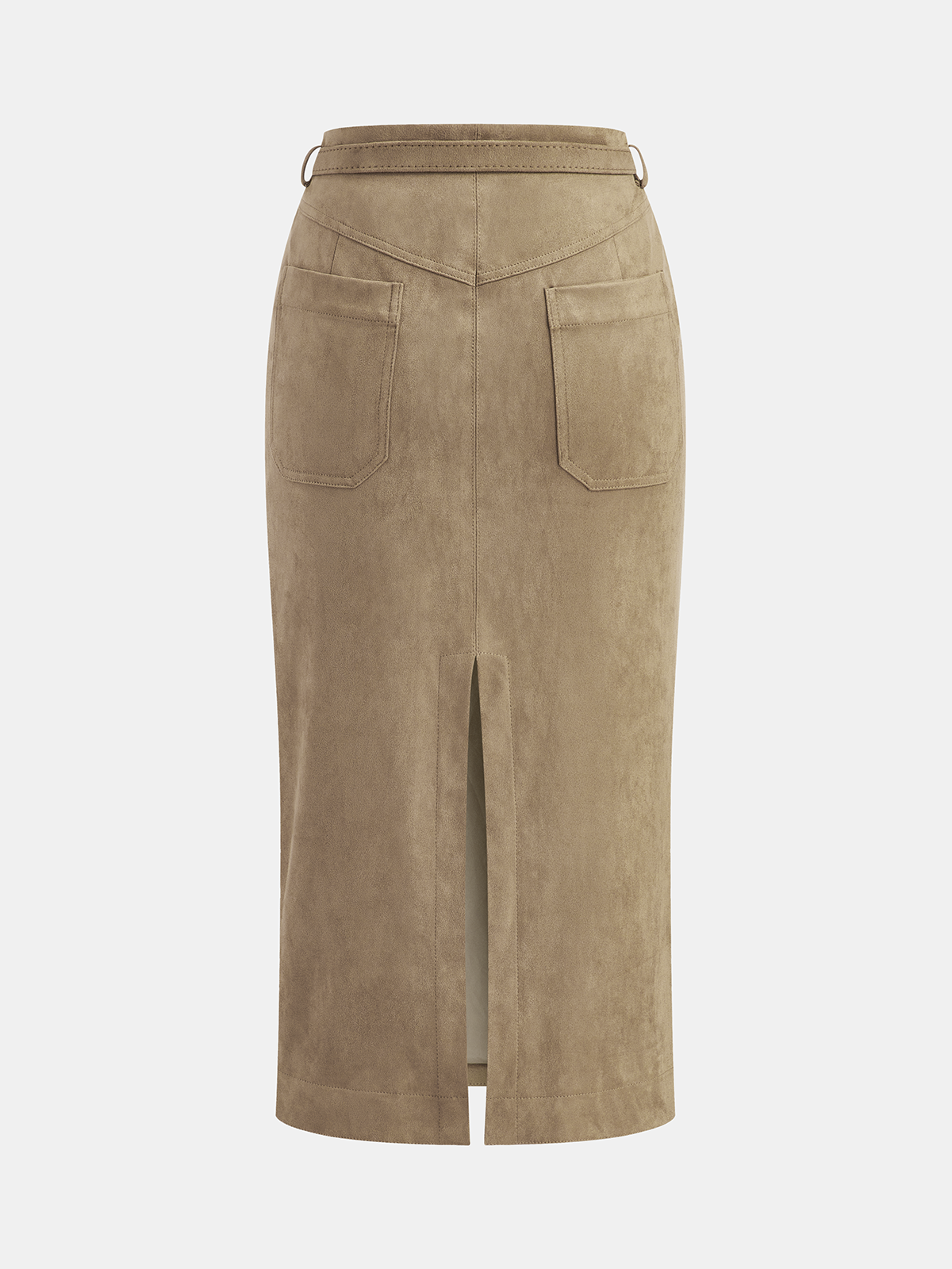 Belted Suede Midi Skirt