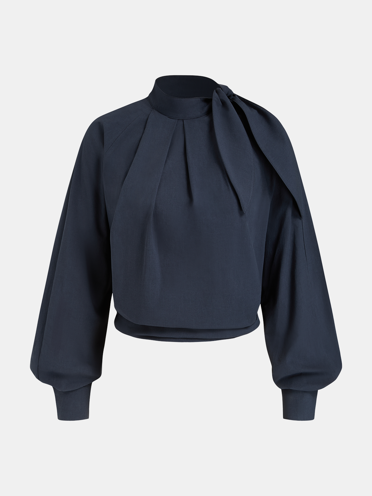 Tie-Neck Balloon Sleeve Cropped Blouse