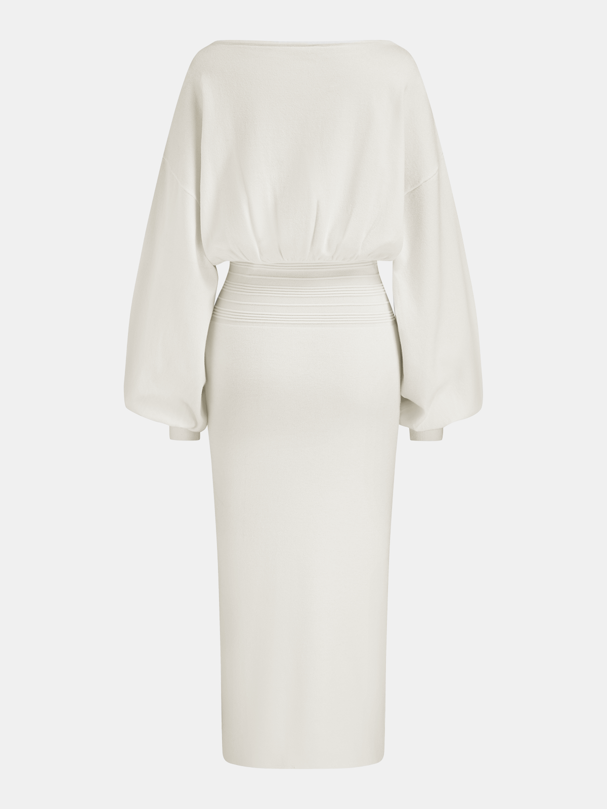 Robe midi en maille à manches ballon et taille marquée