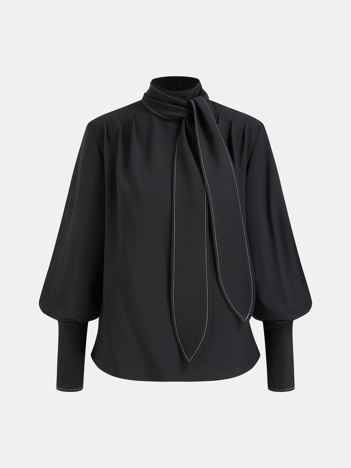 Detachable Bow-Tie Puff-Sleeve Blouse